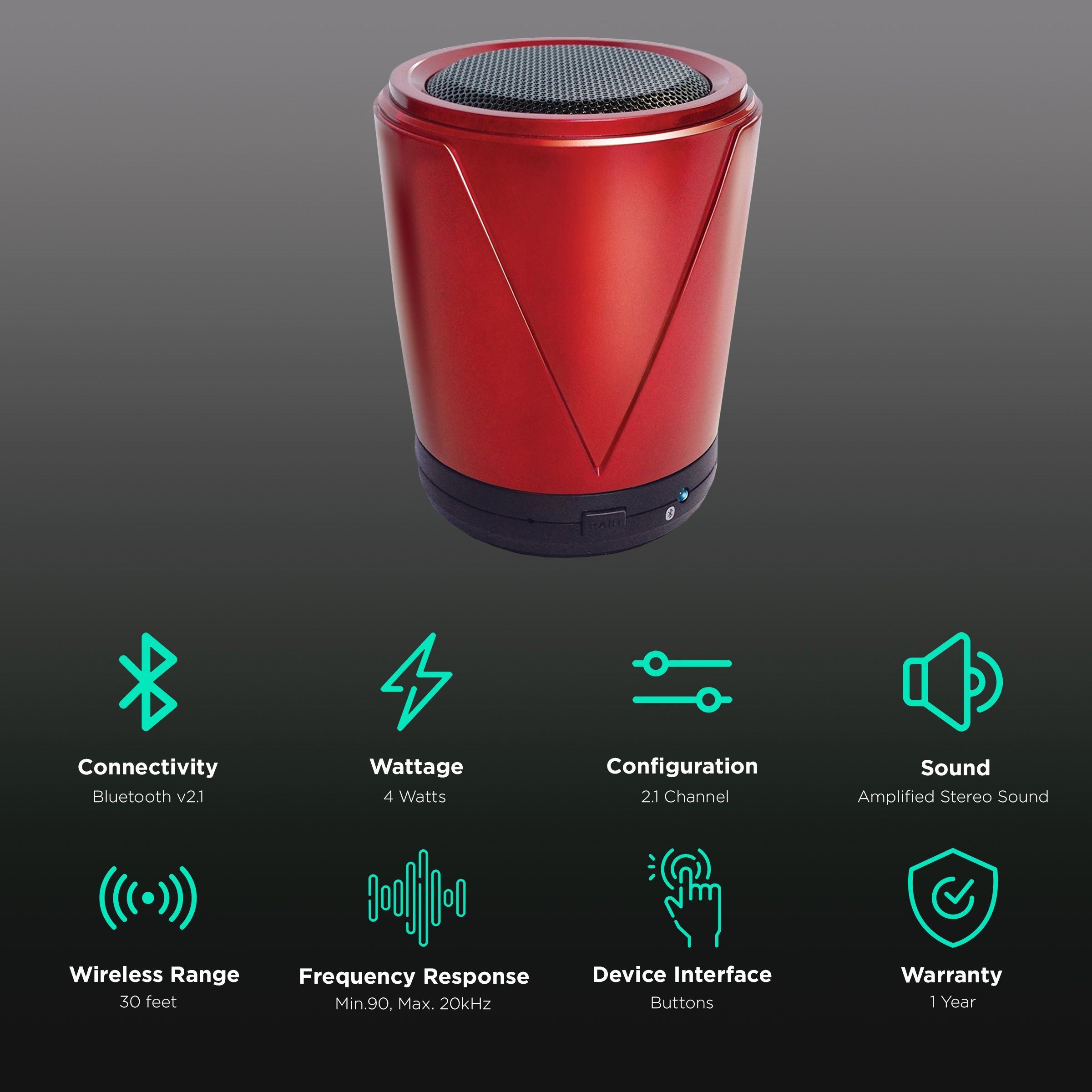 AT&T Hot Joe 4W Portable Bluetooth Speaker (6 Hours Playtime, 2.1 Channel, Red)_2