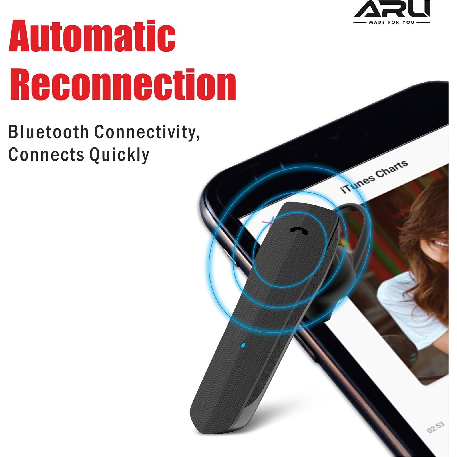 ARU Mono Bliss AMH-1119 TWS Earbuds (Sweat & Water Resistant, Quick Charge, Black) ARU Mono Bliss AMH-1119 TWS Earbuds (Sweat & Water Resistant, Quick Charge, Black)_5