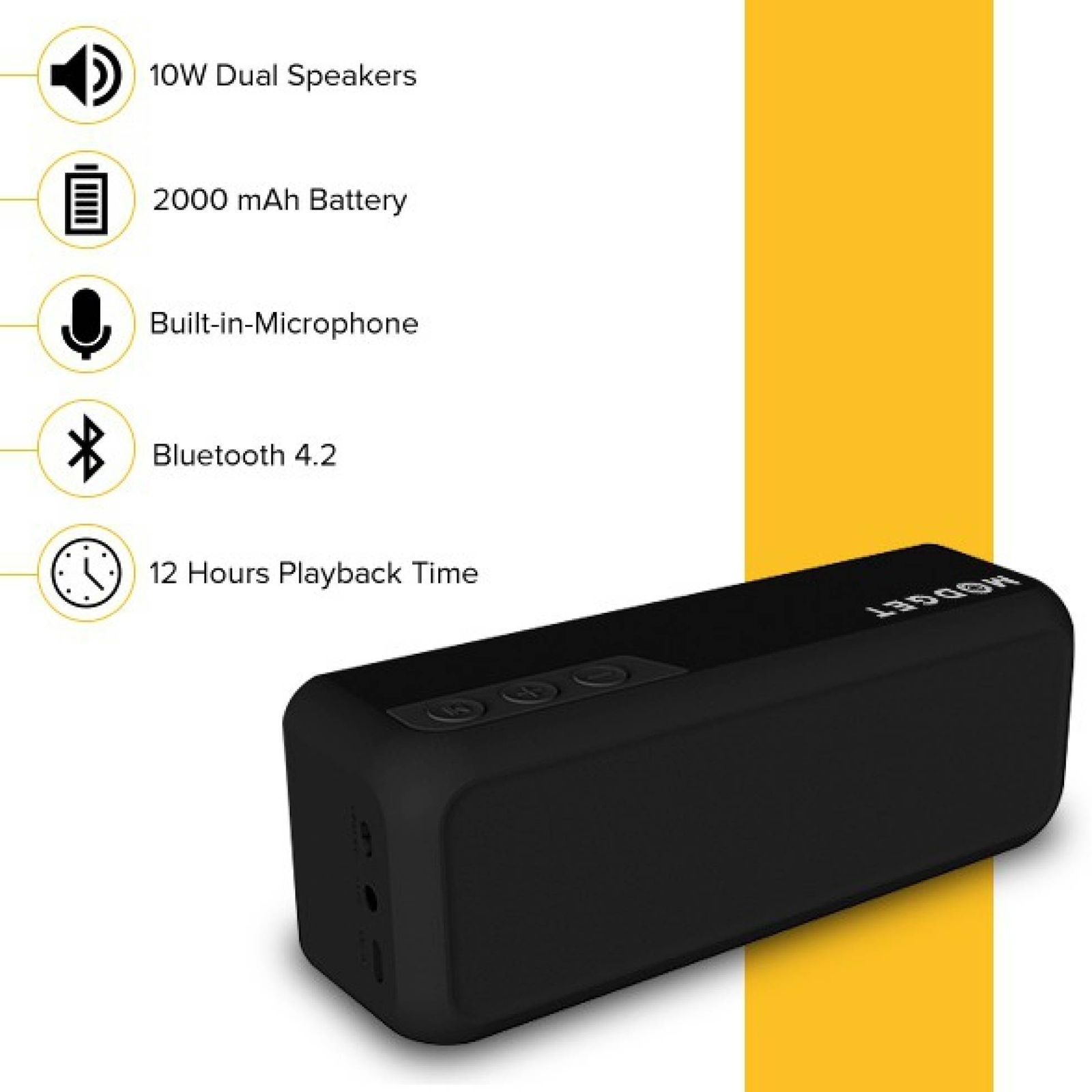 MODGET MOG X3 10W Portable Bluetooth Speaker (Built-in Microphone, Stereo Channel, Black) MODGET MOG X3 10W Portable Bluetooth Speaker (Built-in Microphone, Stereo Channel, Black)_4