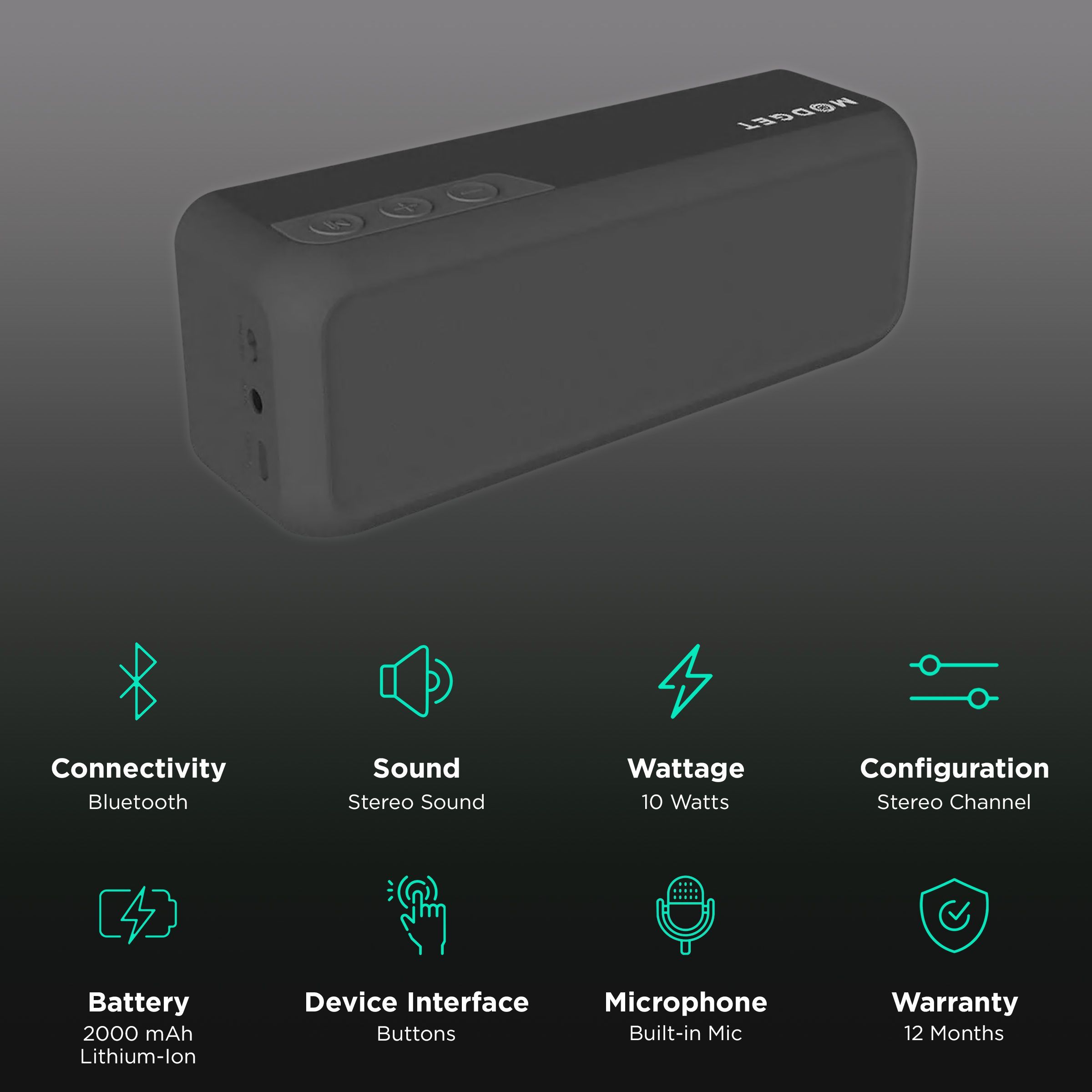 MODGET MOG X3 10W Portable Bluetooth Speaker (Built-in Microphone, Stereo Channel, Black) MODGET MOG X3 10W Portable Bluetooth Speaker (Built-in Microphone, Stereo Channel, Black)_2