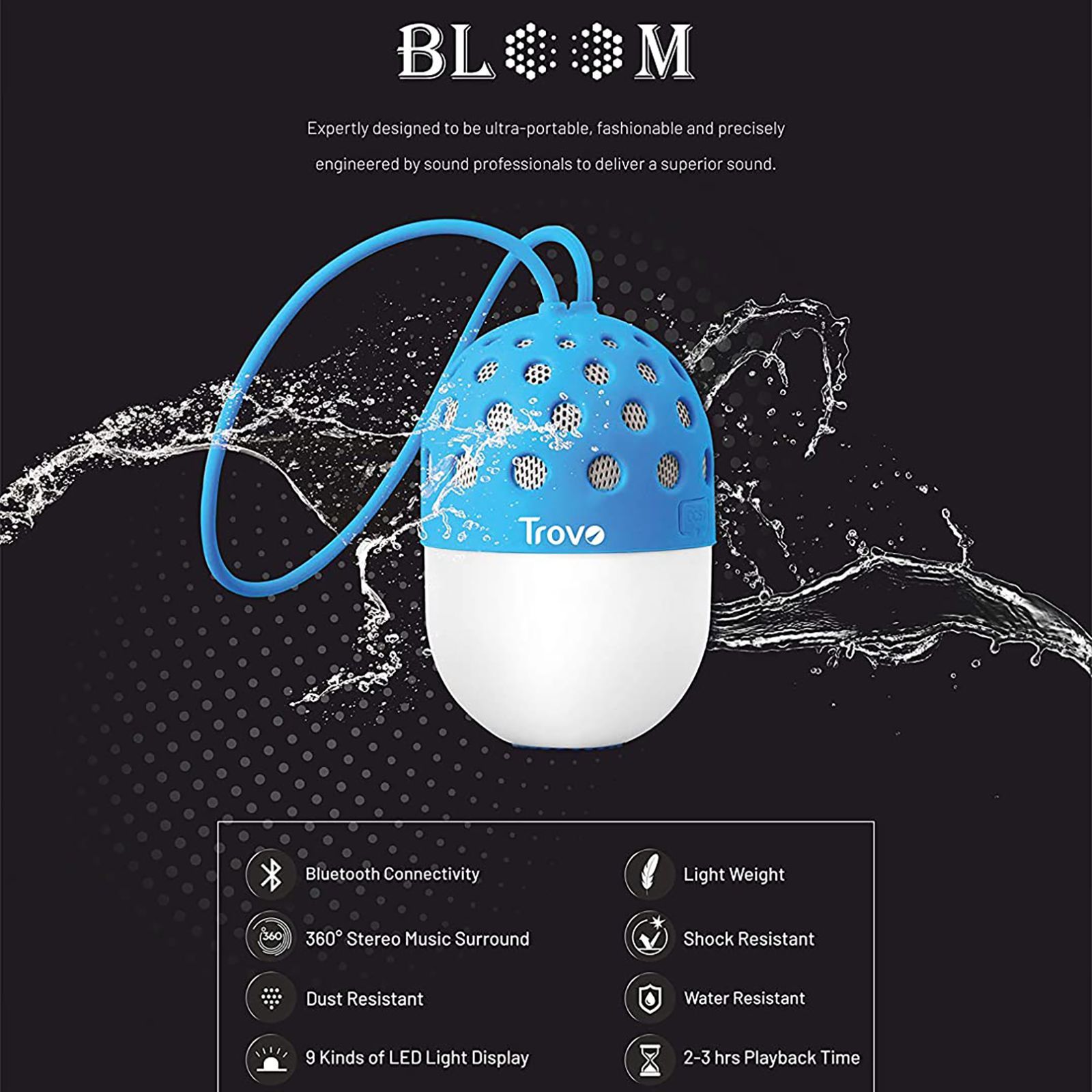 Trovo TBS-54 3W Portable Bluetooth Speaker (Water Resistant, LED Light Display,  2.1 Channel, Blue)_4