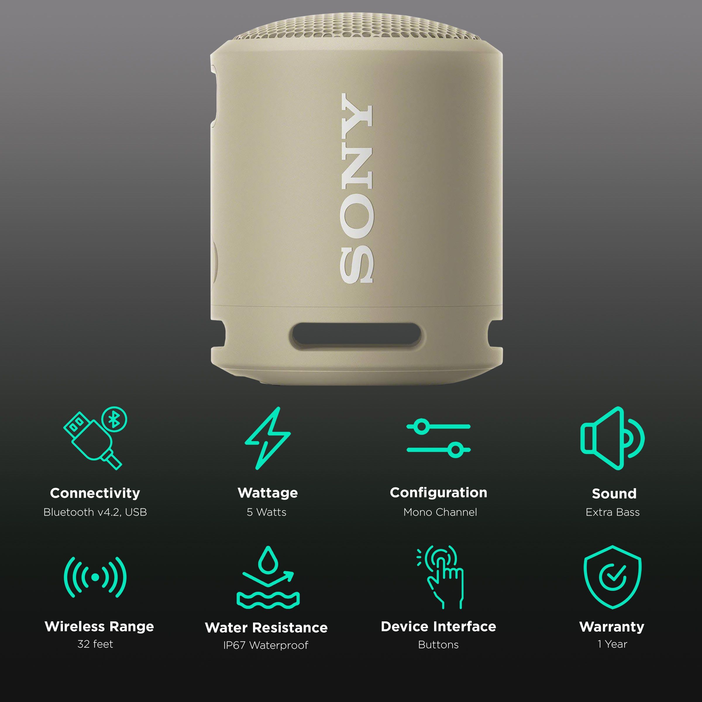 SONY 5W Portable Bluetooth Speaker (IP67 Waterproof, Extra Bass, Mono Channel, Taupe)_2