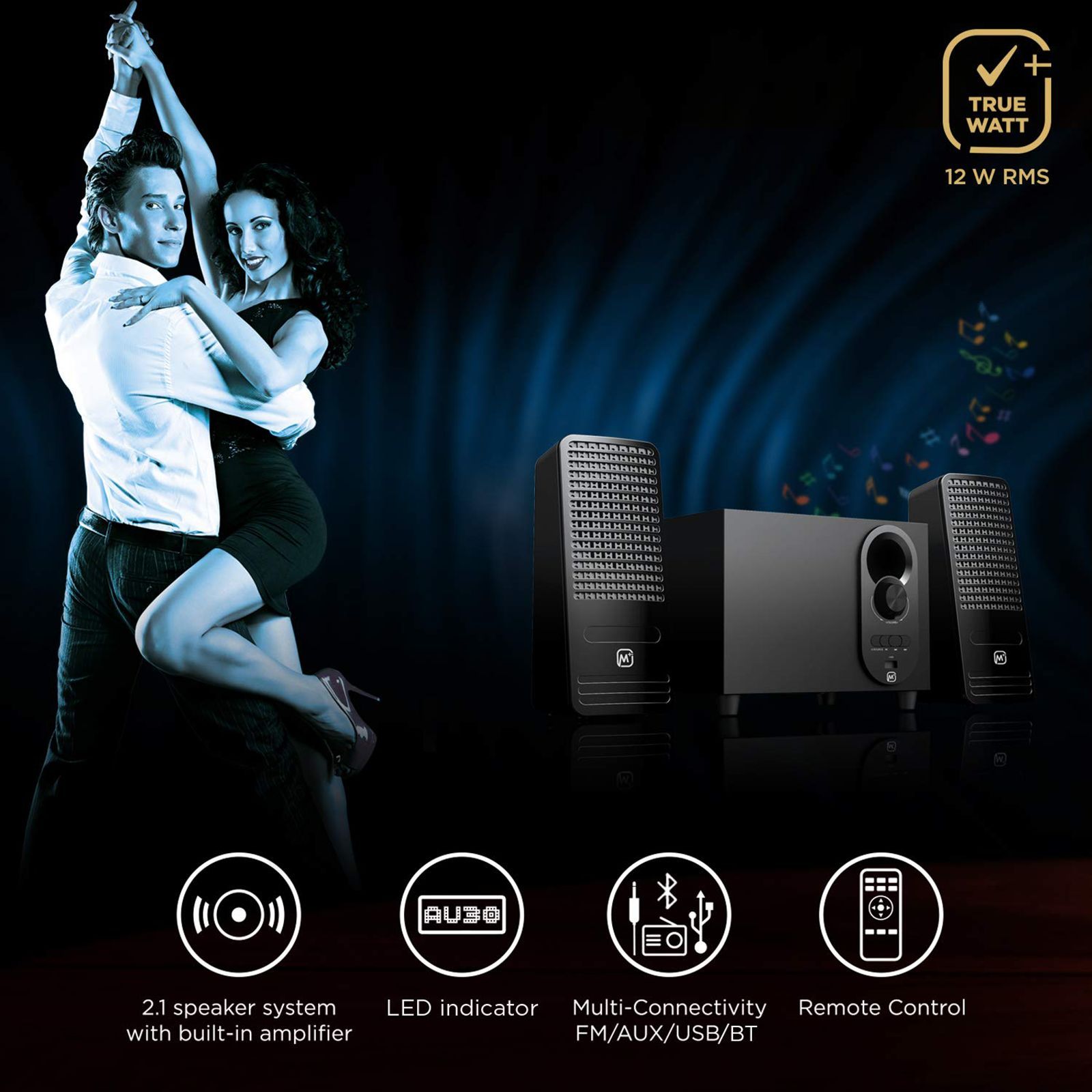 Matata 12W Multimedia Speaker (Loud & Clear Audio, 2.1 Channel, Black)_8