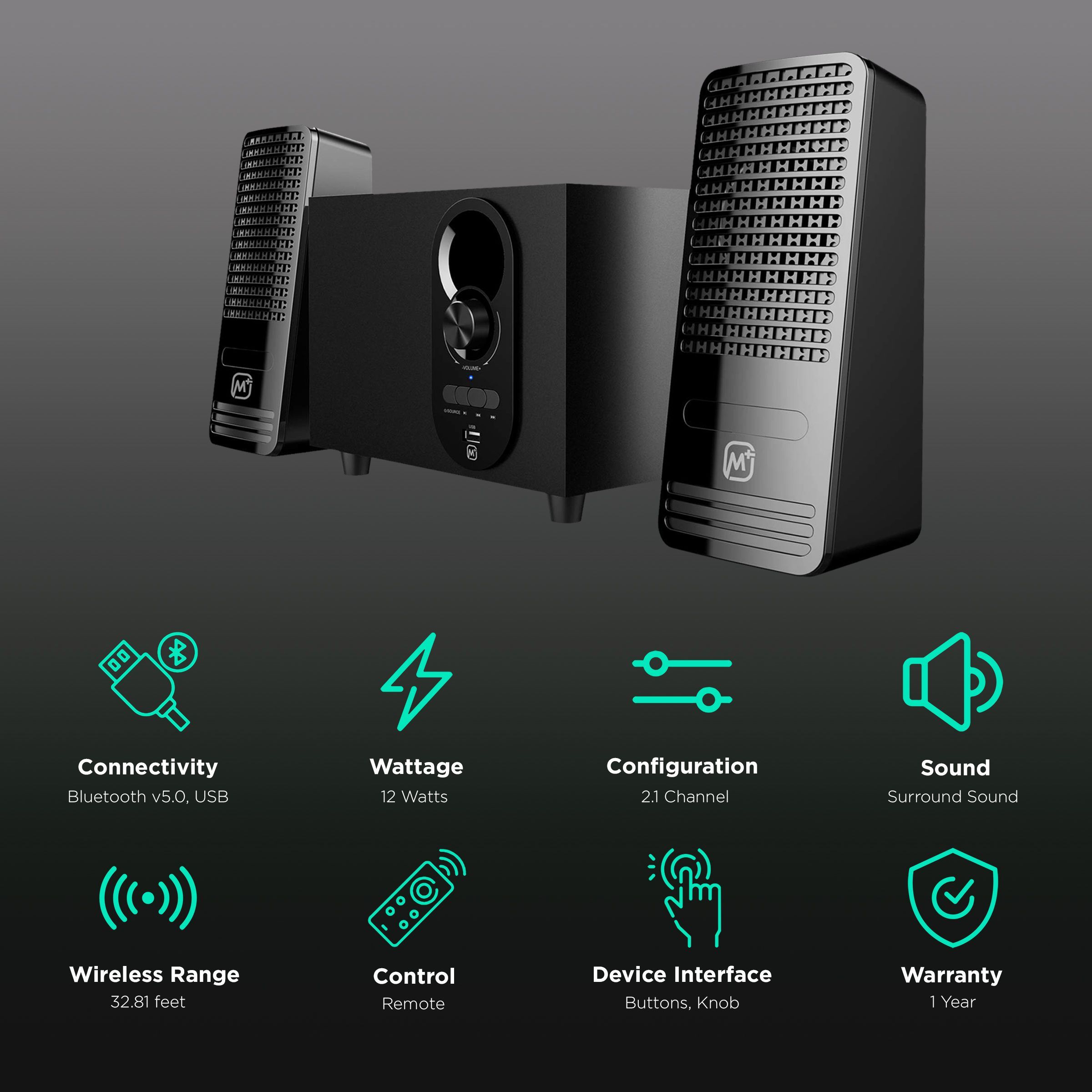 Matata 12W Multimedia Speaker (Loud & Clear Audio, 2.1 Channel, Black)_2