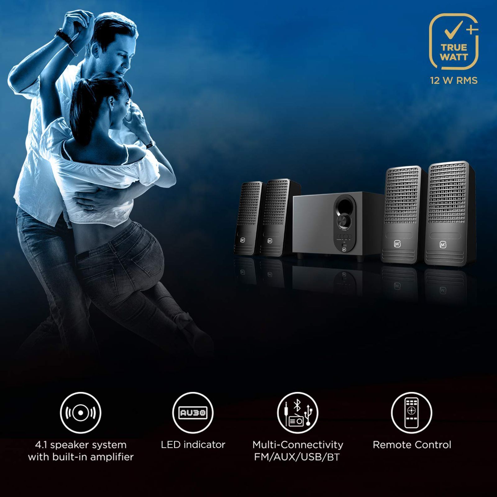 Matata 12W Multimedia Speaker (Loud & Clear Audio, 4.1 Channel, Black)_8