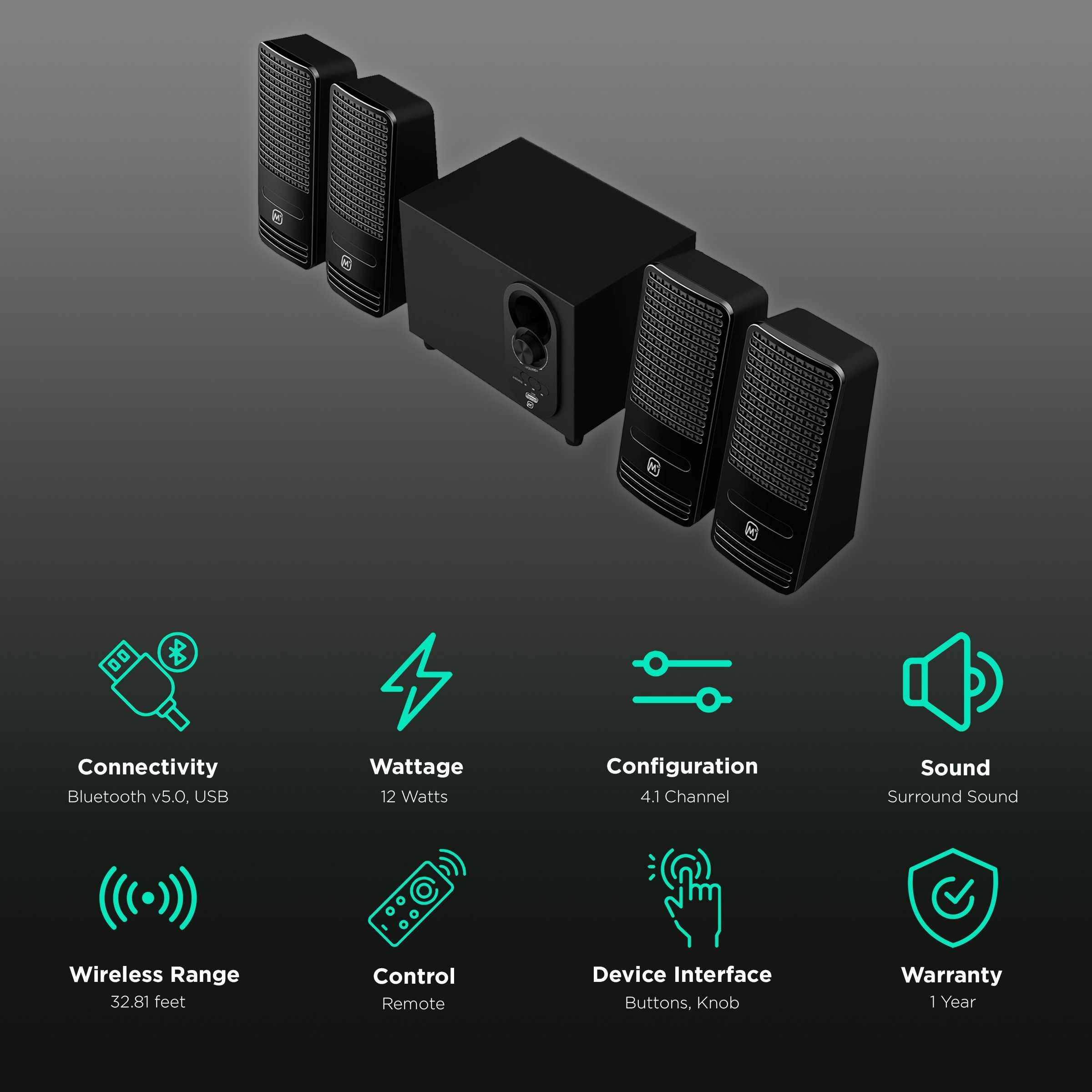 Matata 12W Multimedia Speaker (Loud & Clear Audio, 4.1 Channel, Black)_2