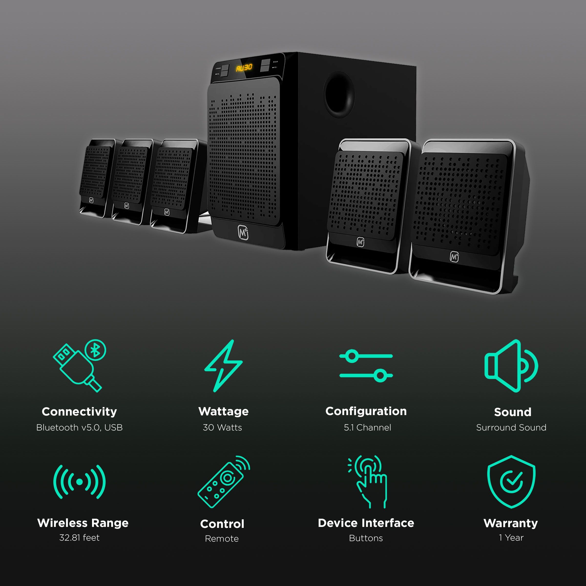 Matata 30W Multimedia Speaker (Loud & Clear Audio, 5.1 Channel, Black)_2
