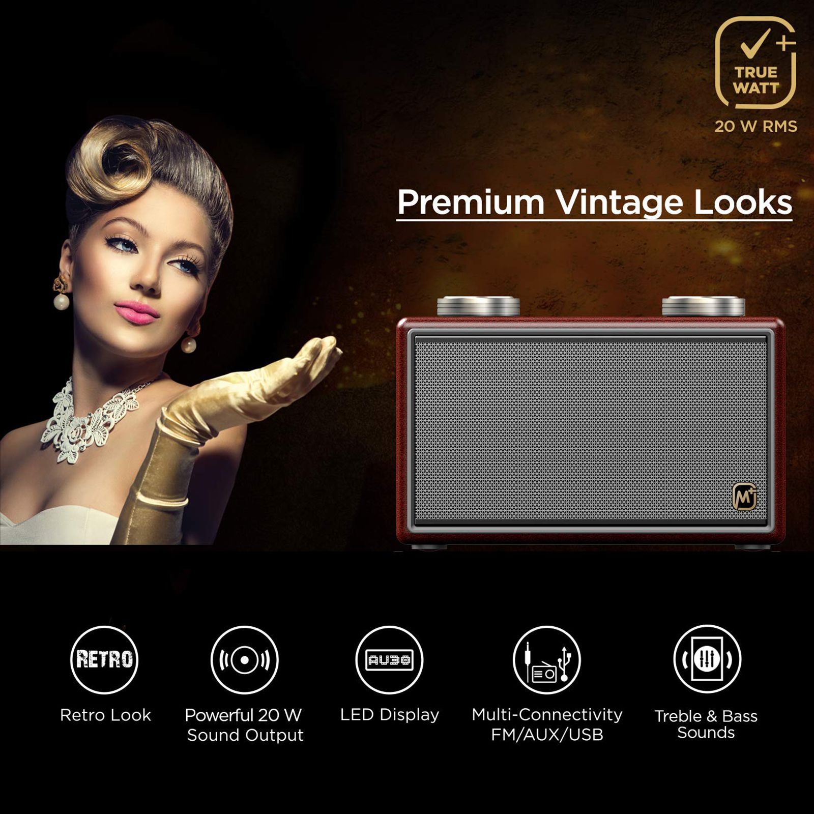 Matata 20W Portable Bluetooth Speaker (Treble & Bass Sound, 2.1 Channel, Brown/Silver)_6