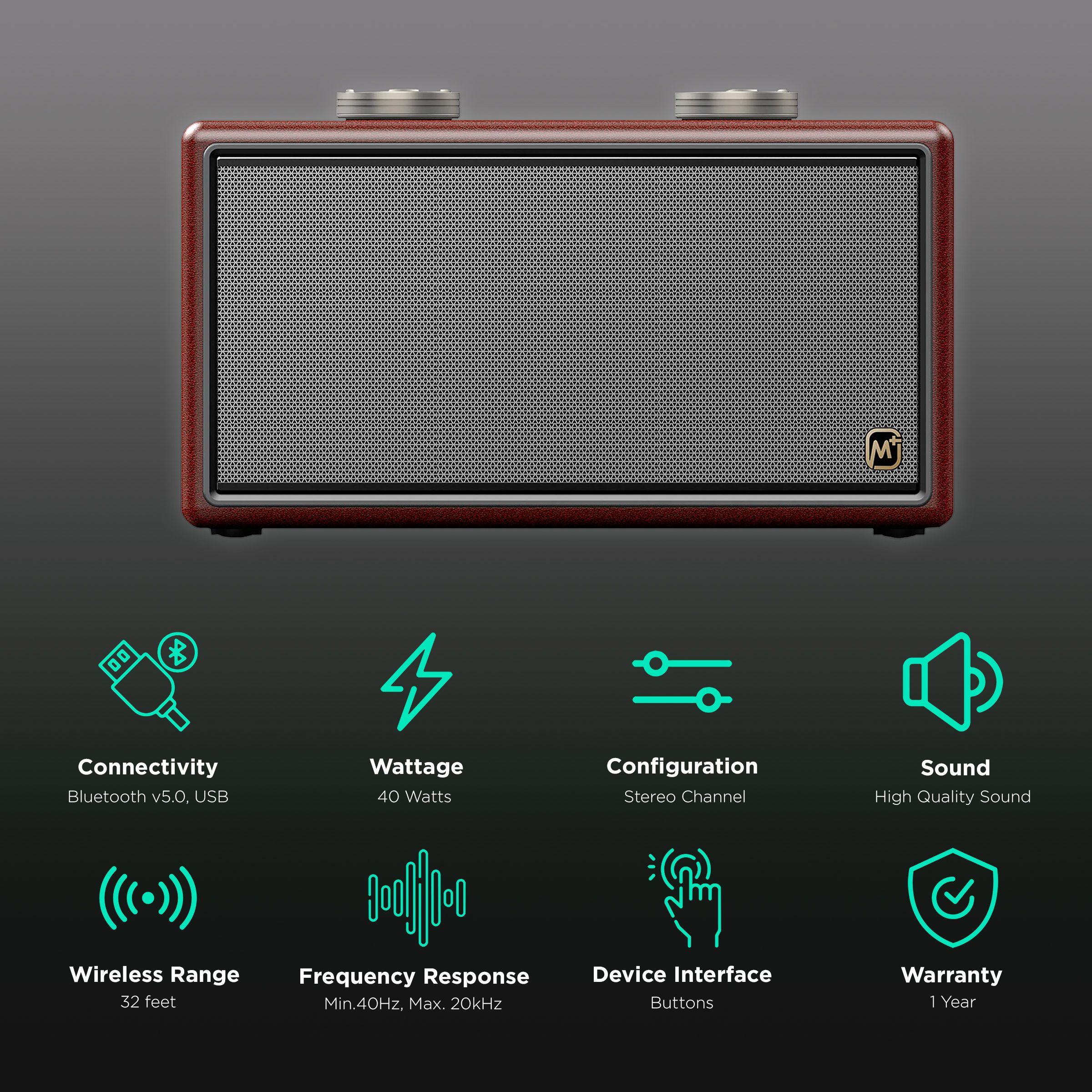 Matata MTMI17L 40W Portable Bluetooth Speaker (Treble and Bass Sound, 2.1 Channel, Brown and Silver)_2