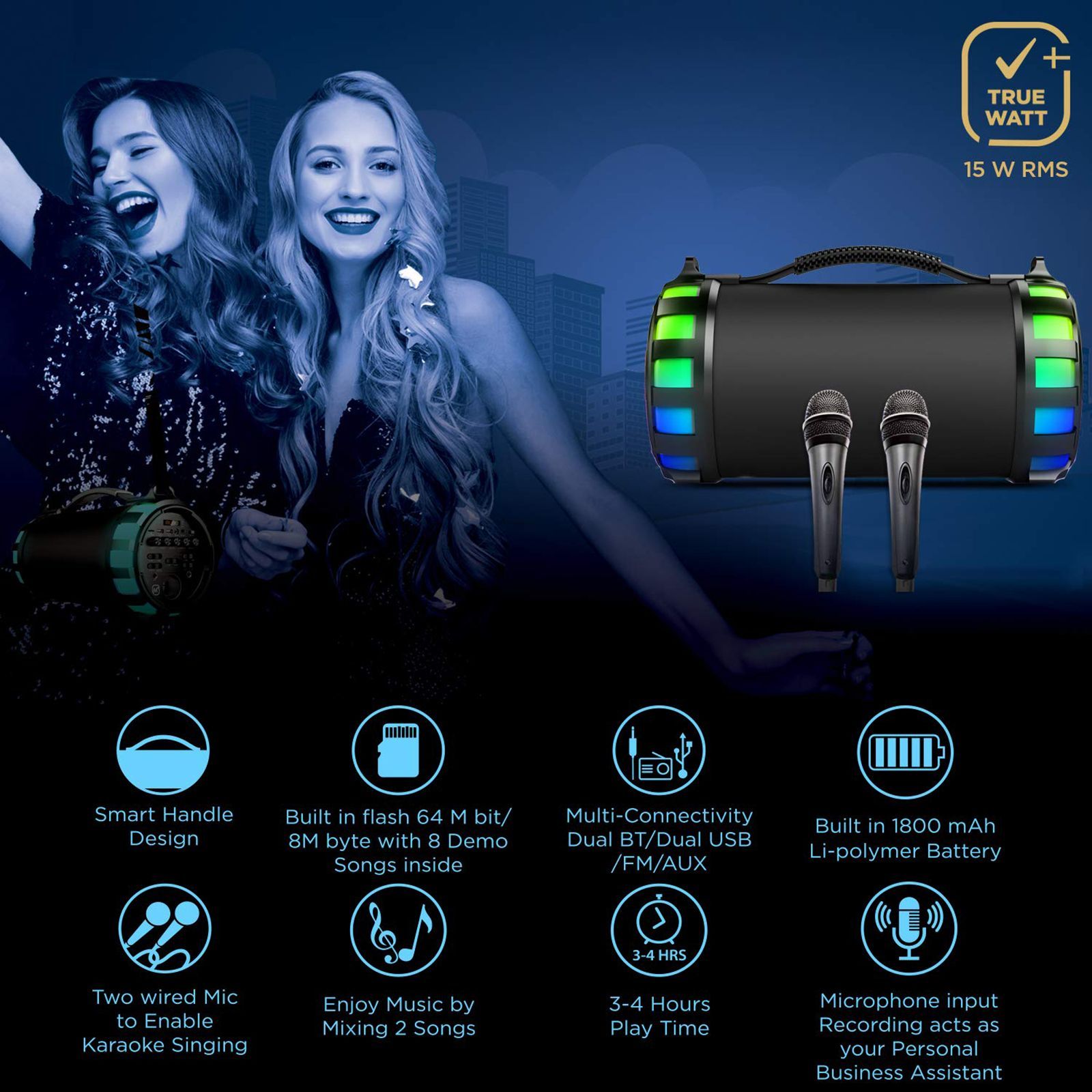 Matata 15W Portable Bluetooth Speaker (Multi Connectivity, 2.0 Channel, Black)_9