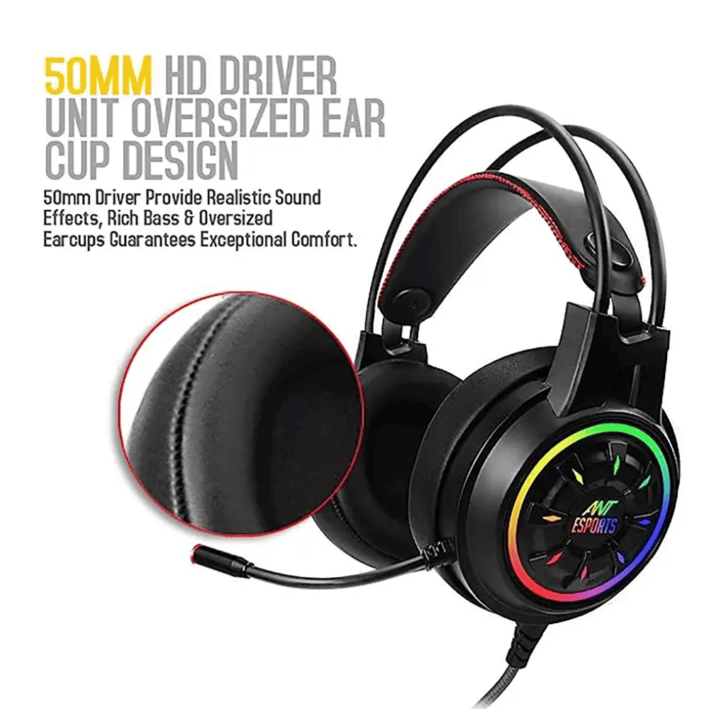 ANT ESPORTS H707 HD RGB Wired Gaming Headset with Active Noise Cancellation (50mm HD Drivers, Over Ear, Black) ANT ESPORTS H707 HD RGB Wired Gaming Headset with Active Noise Cancellation (50mm HD Drivers, Over Ear, Black)_5