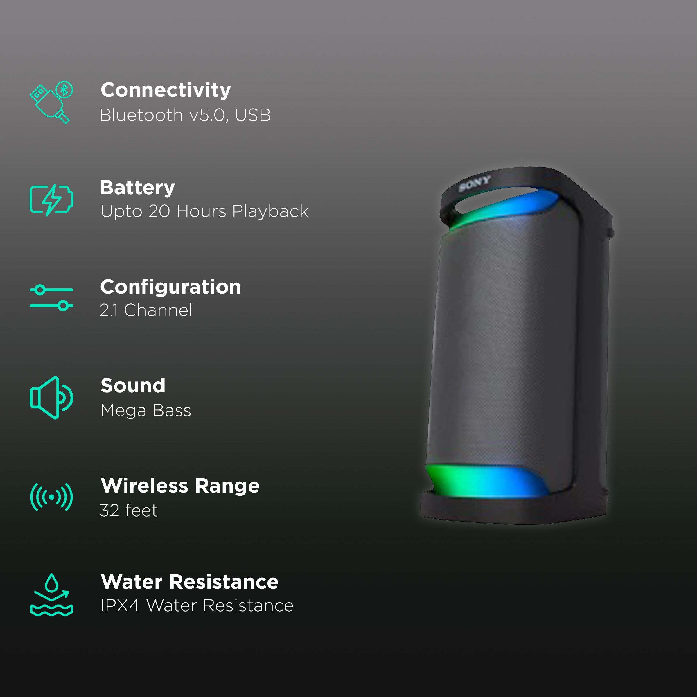 SONY X Series Bluetooth Party Speaker (IPX4 Water Resistant, 2.1 Channel, Black)_2