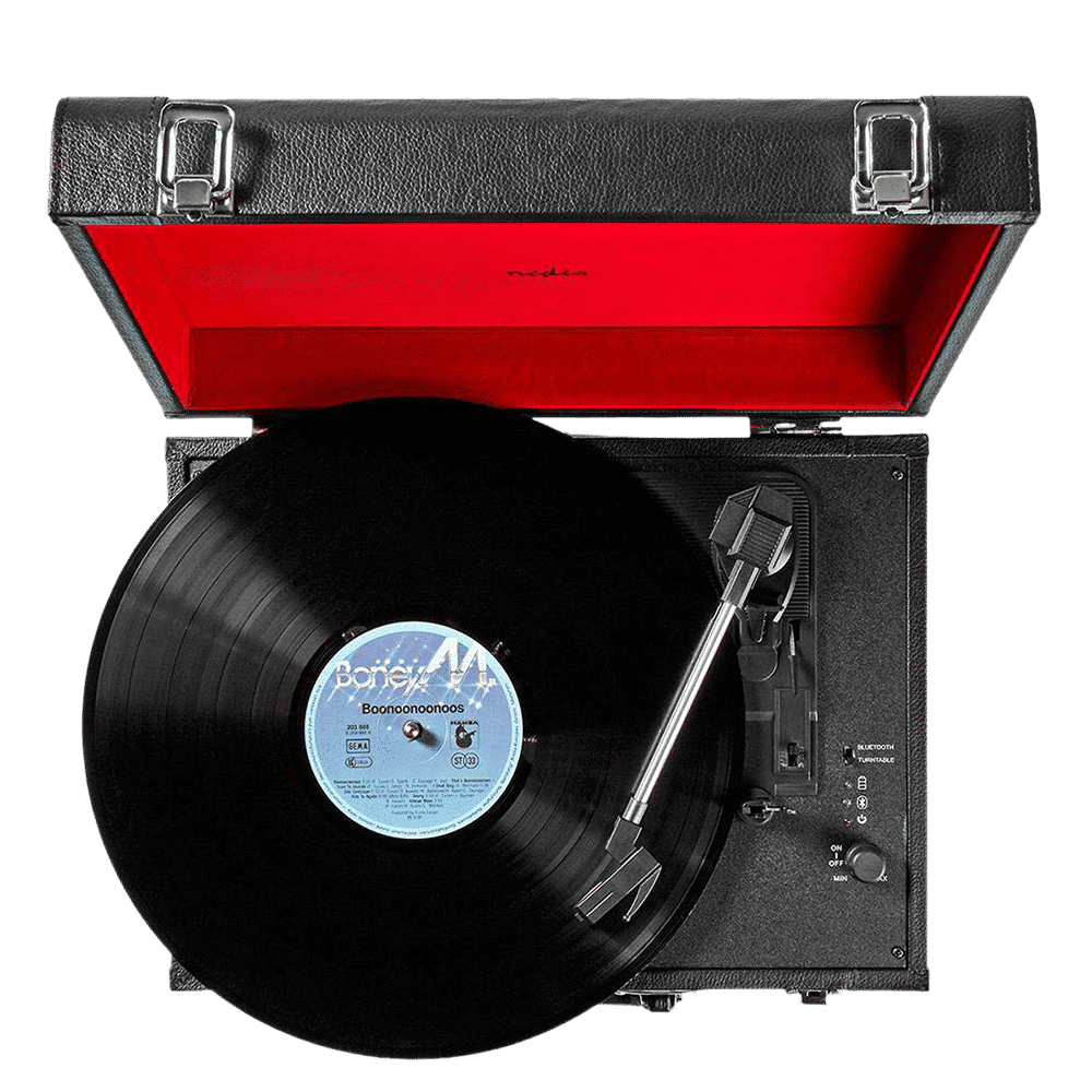 Nedis 2.0 Channel 18 Watts Vinyl Record Player (3 Speed Settings, Portable Breifcase, TURN210BK, Black Red)_8