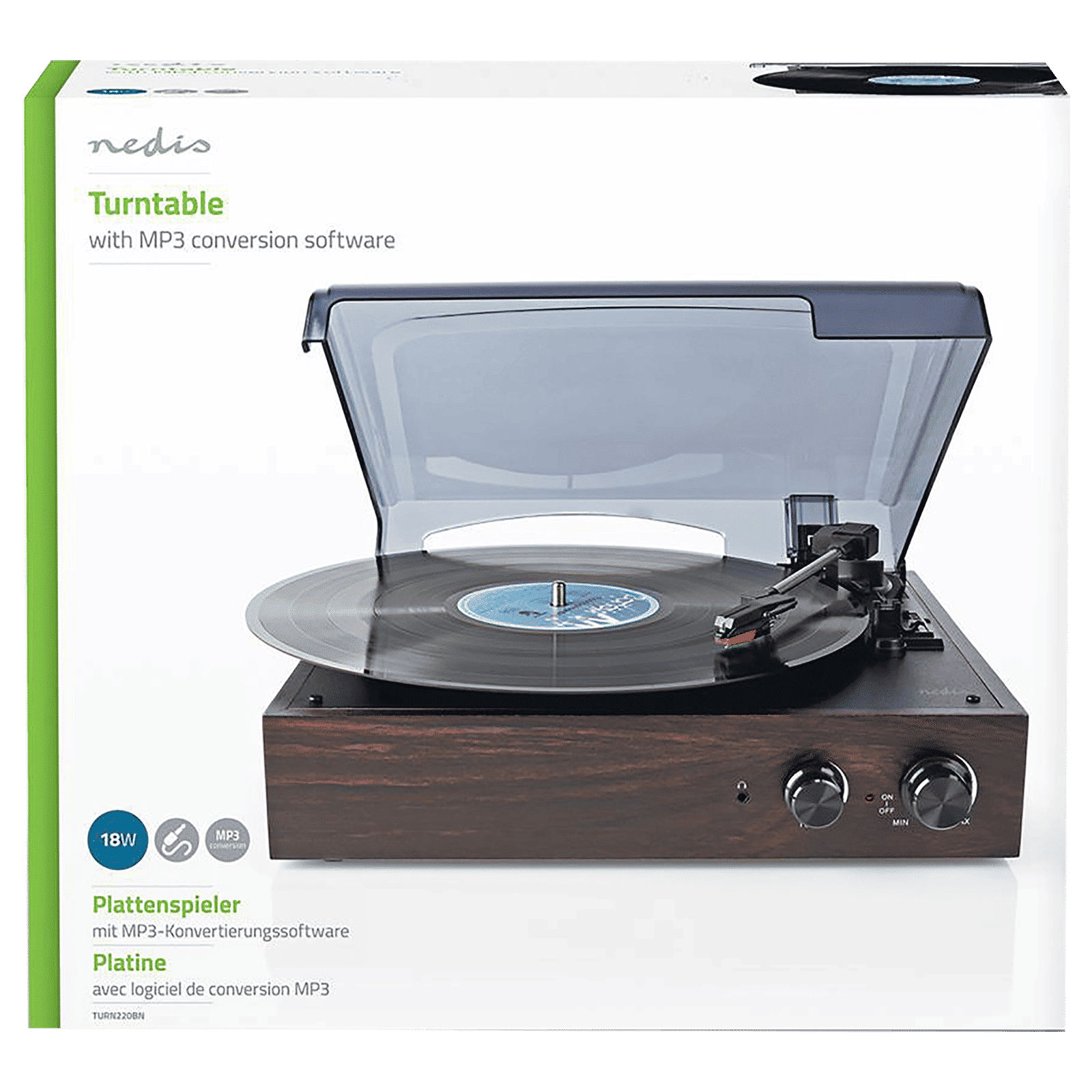 nedis 2.0 Channel 18 Watts Vinyl Record Player (Portable Breifcase, TURN220BN, Brown)_13