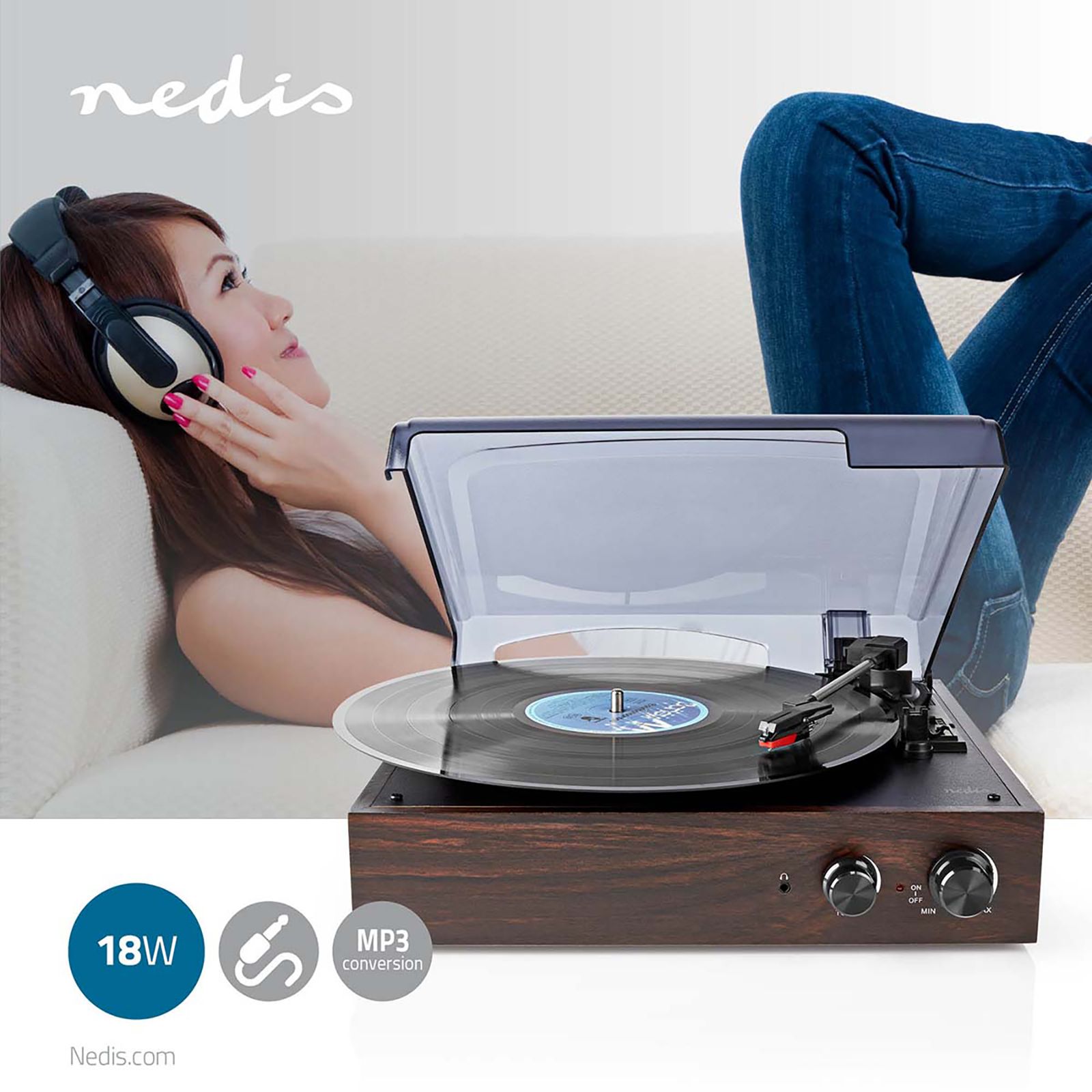 nedis 2.0 Channel 18 Watts Vinyl Record Player (Portable Breifcase, TURN220BN, Brown)_15
