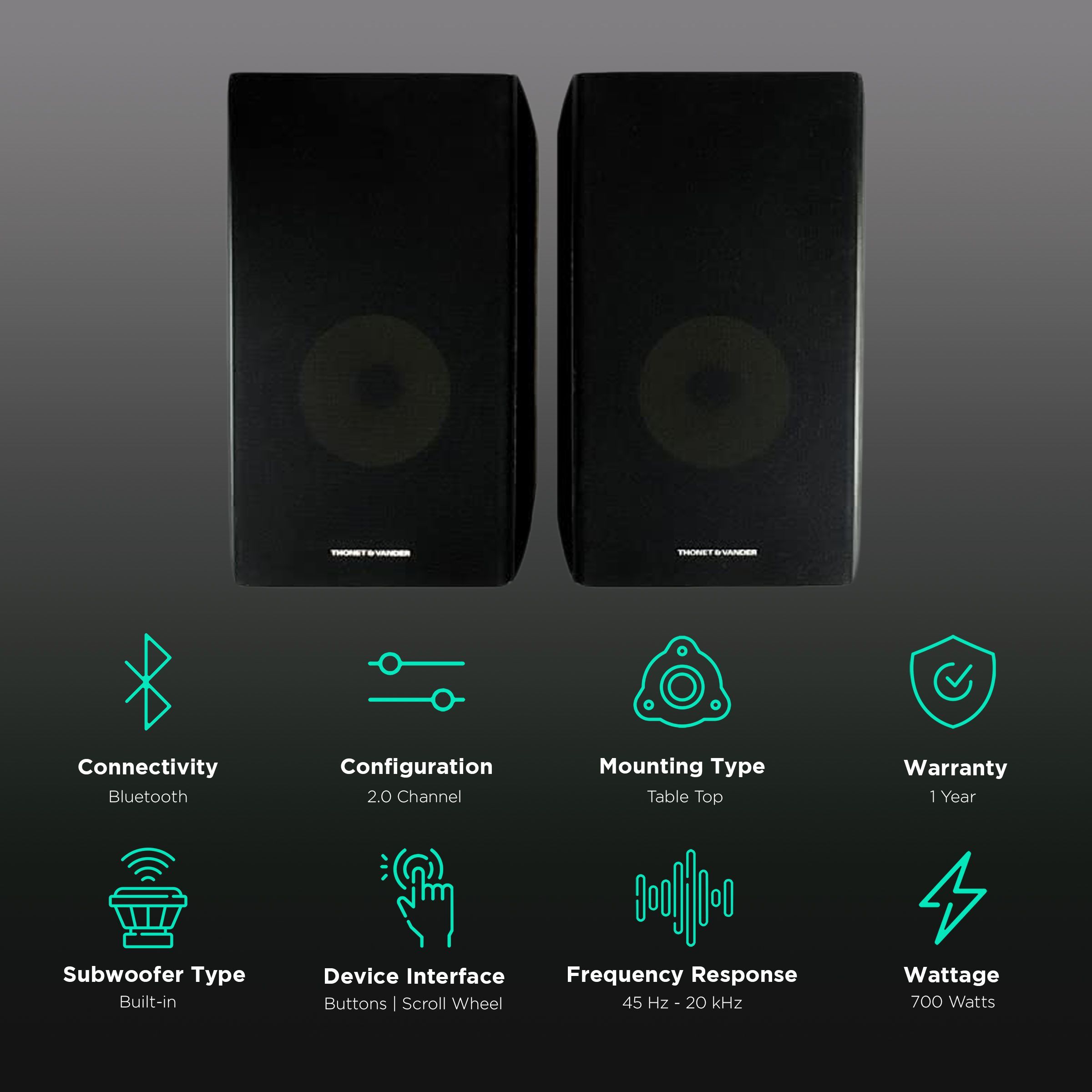 THONET & VANDER Kugel 700W Multimedia Speaker (Dynamic Bass Booster Driver, 2.0 Channel, Black)_2