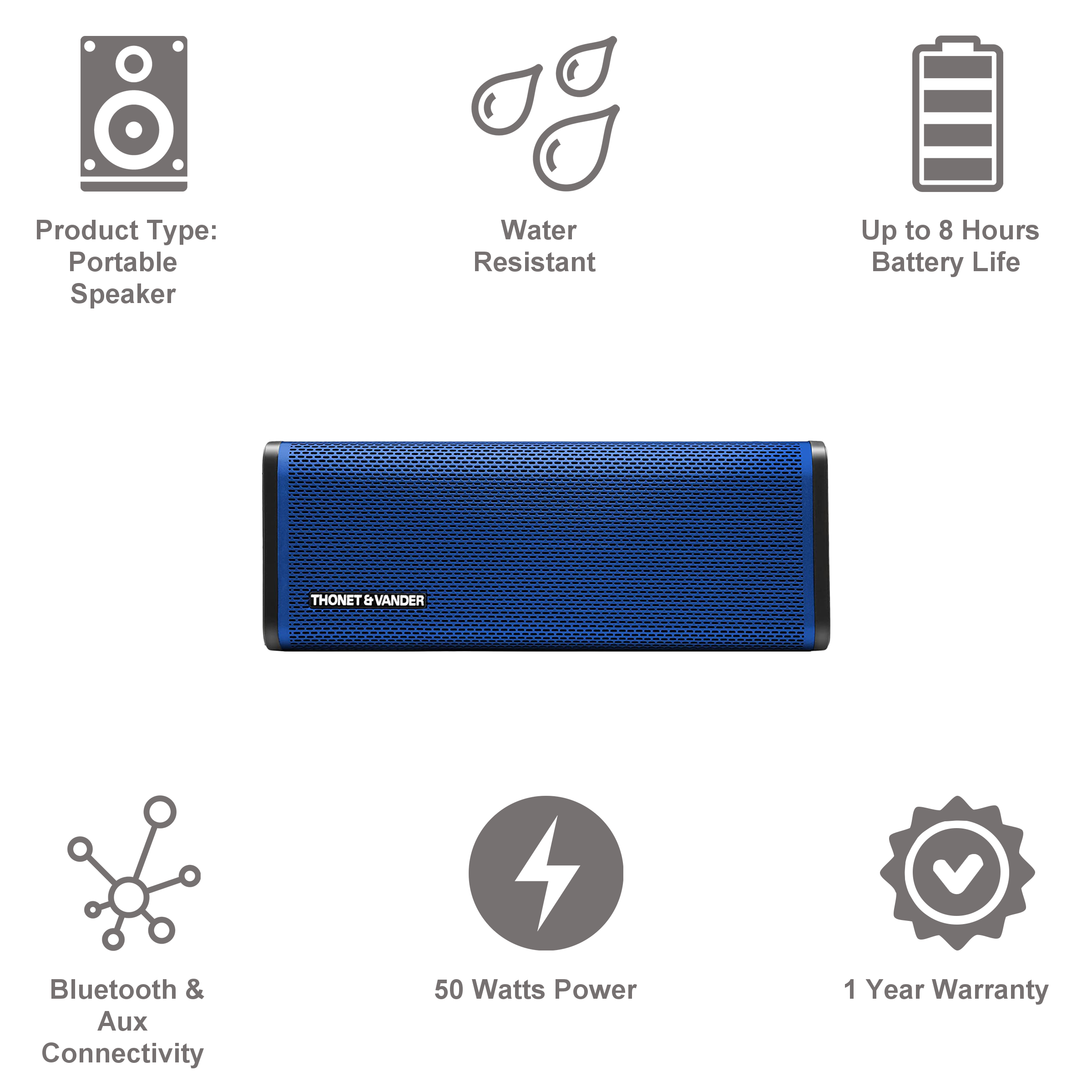 THONET & VANDER FREI 50W Portable Bluetooth Speaker (HD Sound, Blue)_4