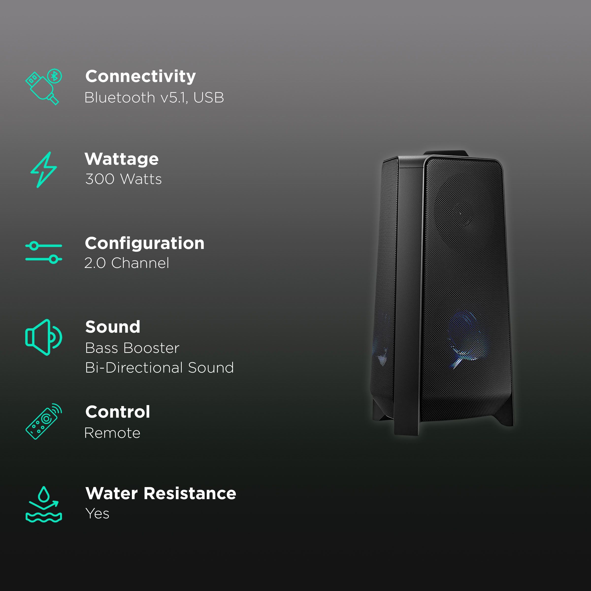 SAMSUNG Sound Tower 300W Bluetooth Party Speaker (Water Resistant, 2.0 Channel, Black)_2