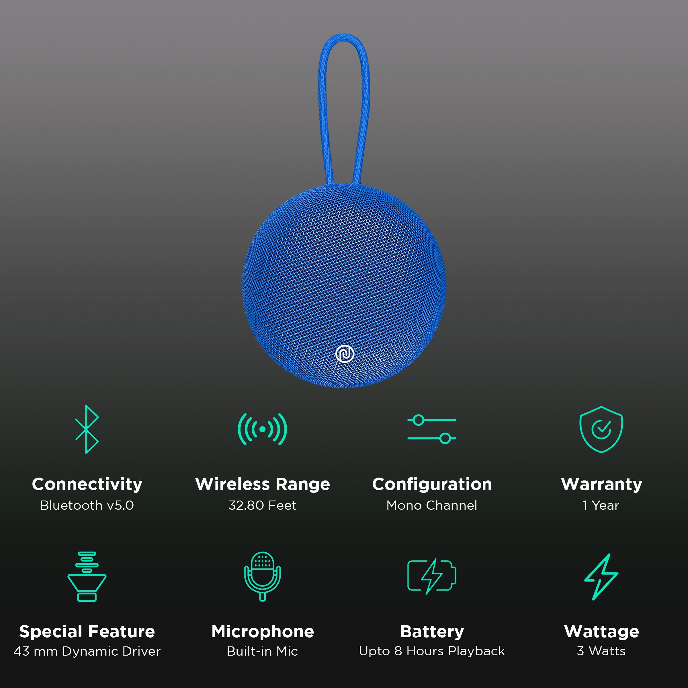 noise Zest 3W Portable Bluetooth Speaker (Dual Equalizer, Mono Channel, Cobalt Blue) noise Zest 3W Portable Bluetooth Speaker (Dual Equalizer, Mono Channel, Cobalt Blue)_2
