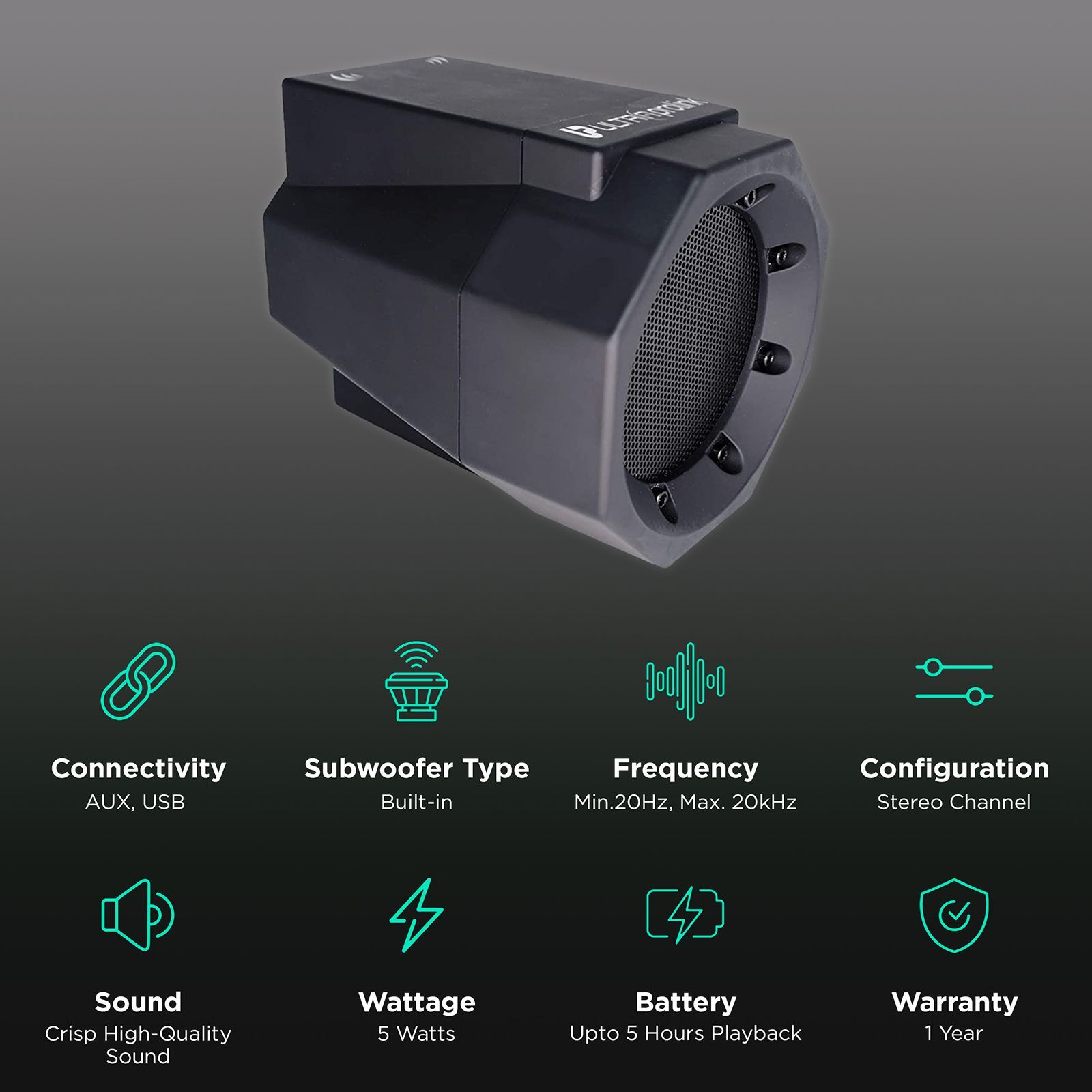 ultraprolink Hi-Q 5W Portable Bluetooth Speaker (Near Field Audio Technology, Stereo Channel, Black)_2