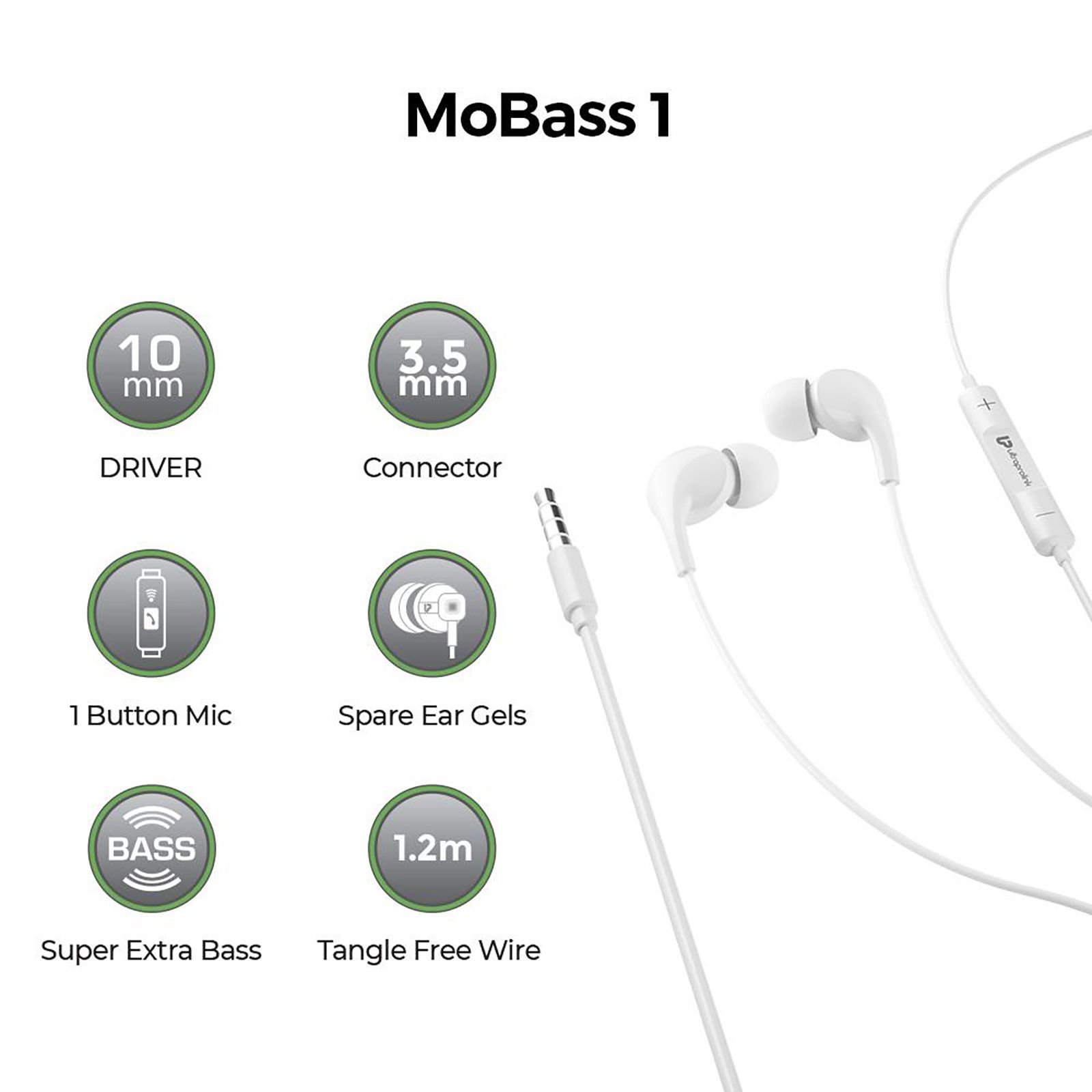 ultraprolink MoBass 1 UM1037WHT Wired Earphone with Mic (In Ear, White)_5