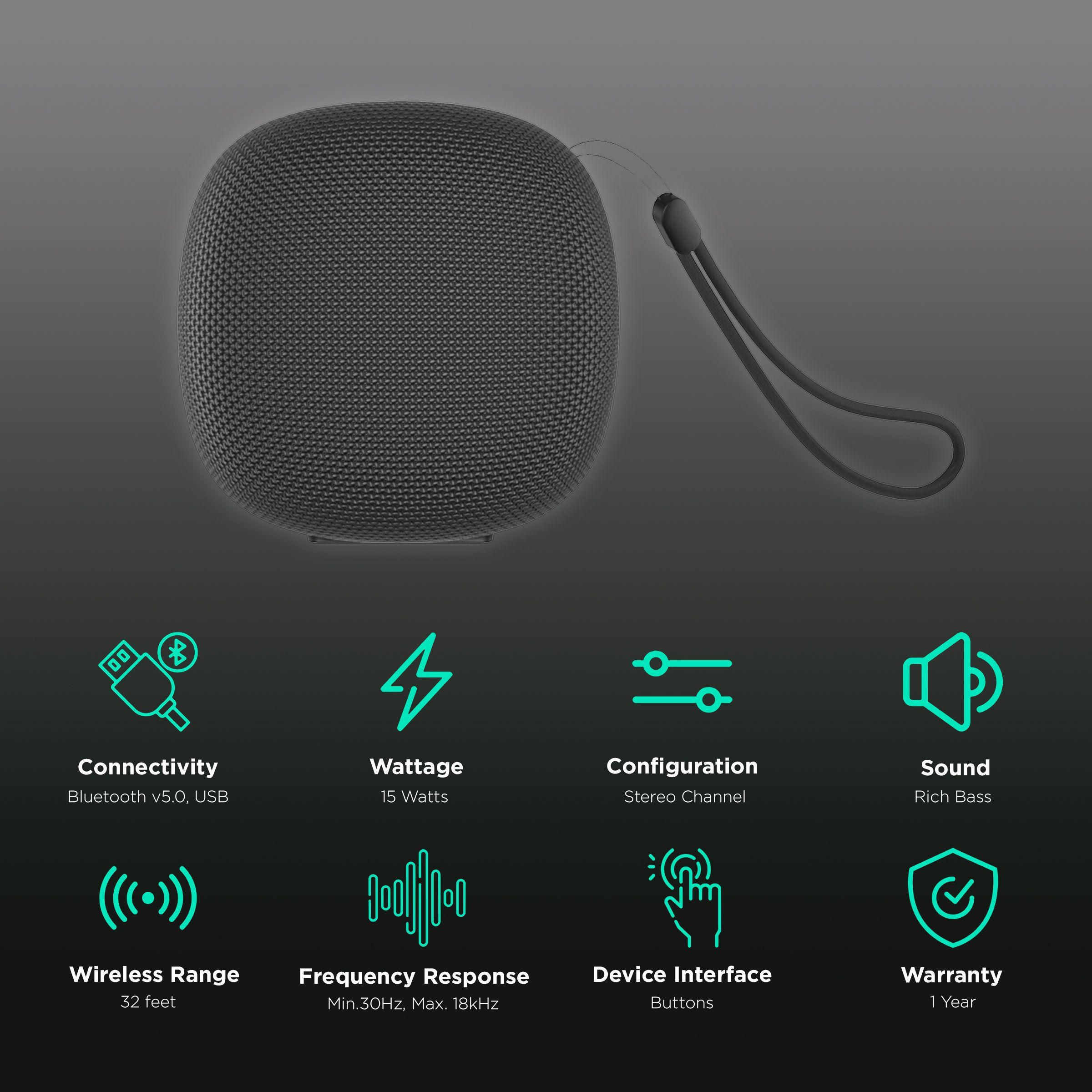 Croma 15W Portable Bluetooth Speaker (Rich Bass with Class D Amplifier, Stereo Channel, Black)_2