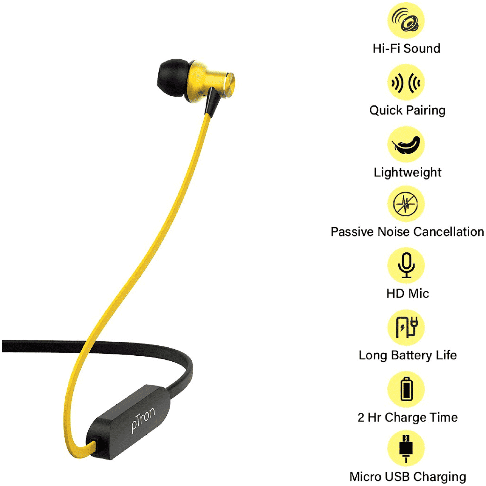 pTron Avento Classic 140317898 Neckband with Passive Noise Cancellation (Sweat & Water Resistant, Hi-Fi Stereo Sound, Black & Yellow) pTron Avento Classic 140317898 Neckband with Passive Noise Cancellation (Sweat & Water Resistant, Hi-Fi Stereo Sound, Black & Yellow)_6