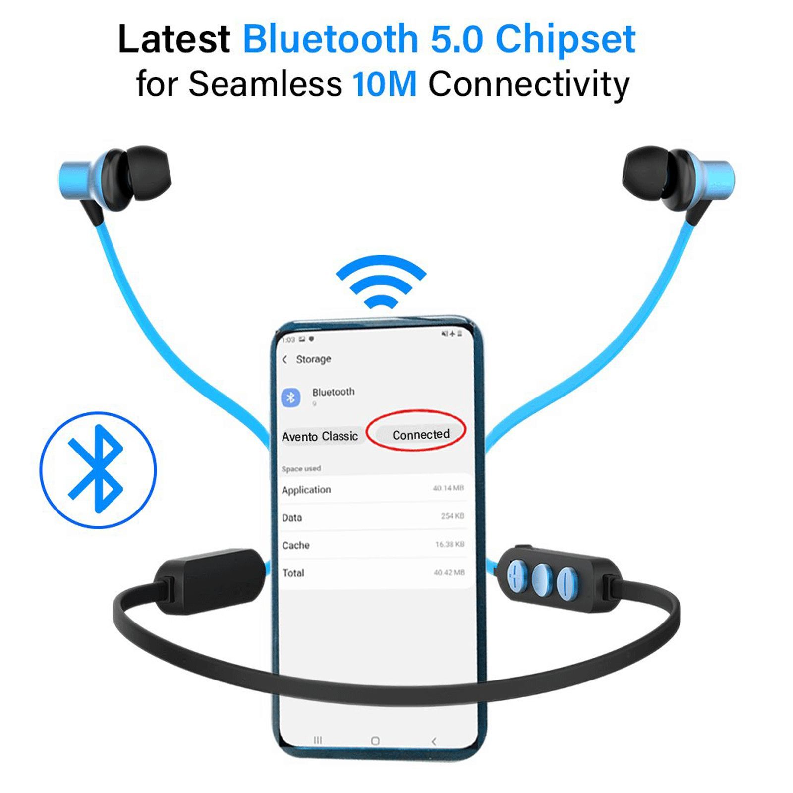 pTron Avento Classic 140317895 Neckband with Passive Noise Cancellation (Sweat & Water Resistant, Hi-Fi Stereo Sound, Black & Blue)_11