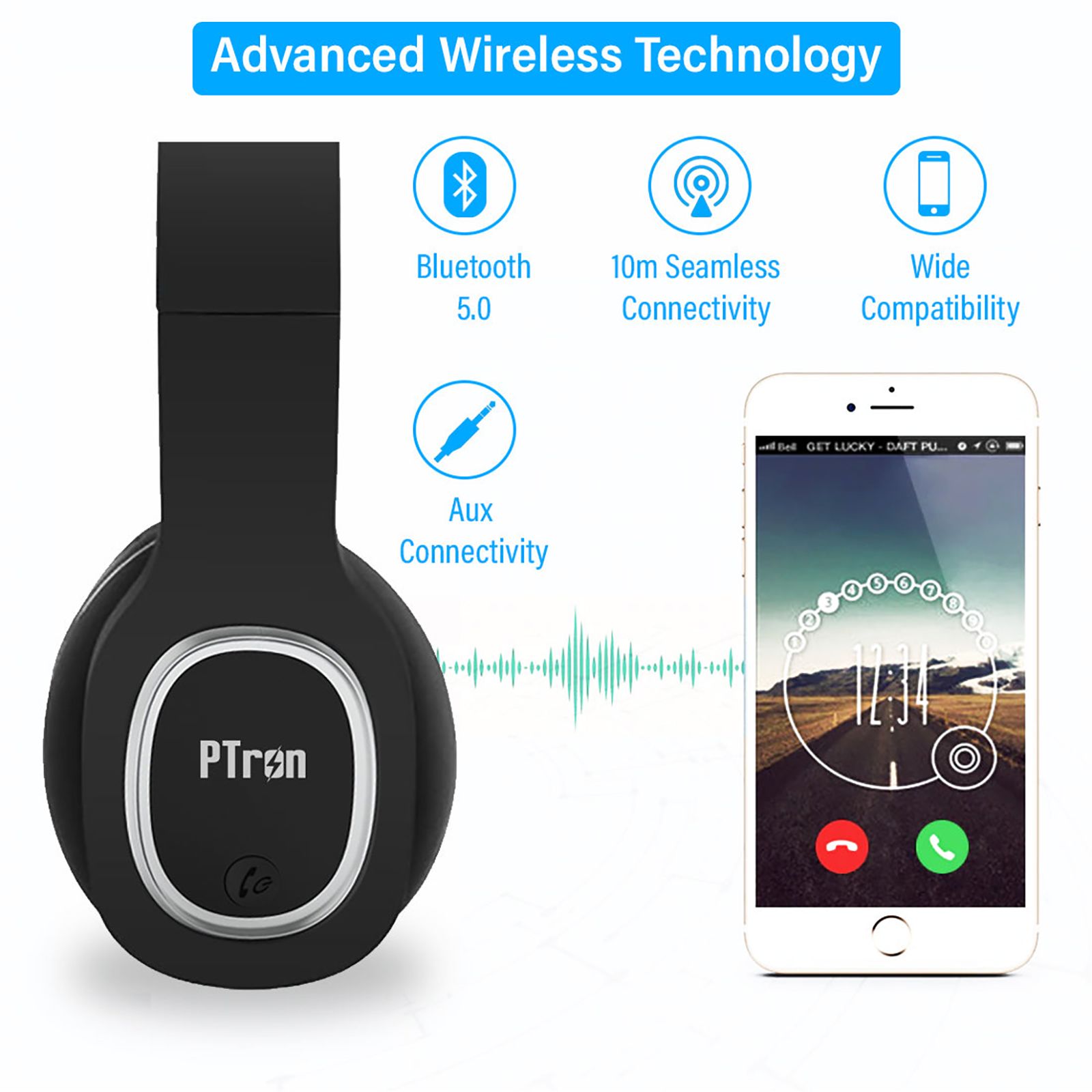 pTron Soundster Lite 140317802 Bluetooth Headphone with Mic (12 Hours Playback, Over Ear, Black) pTron Soundster Lite 140317802 Bluetooth Headphone with Mic (12 Hours Playback, Over Ear, Black)_5