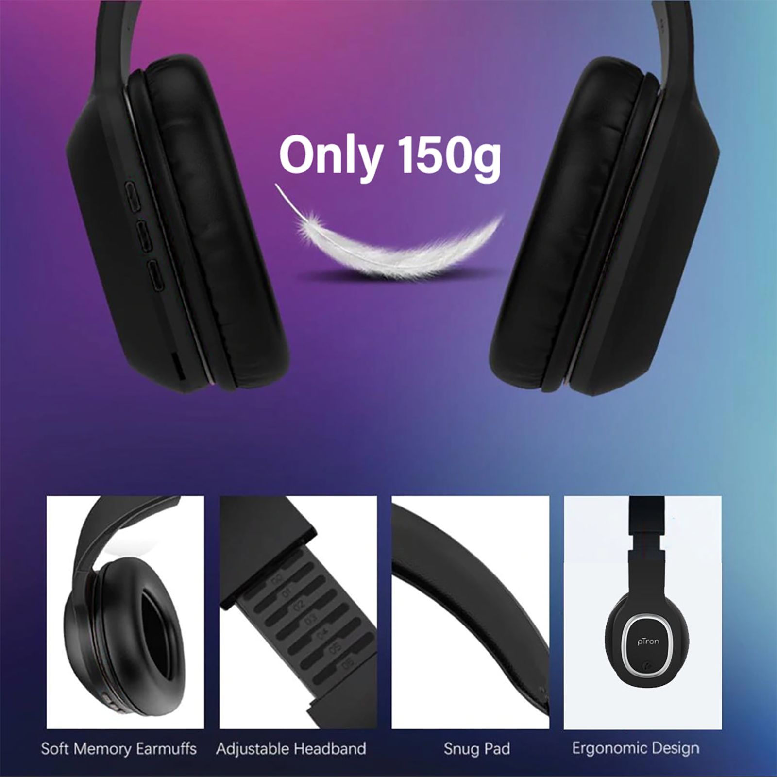 pTron Soundster Lite 140317802 Bluetooth Headphone with Mic (12 Hours Playback, Over Ear, Black) pTron Soundster Lite 140317802 Bluetooth Headphone with Mic (12 Hours Playback, Over Ear, Black)_4
