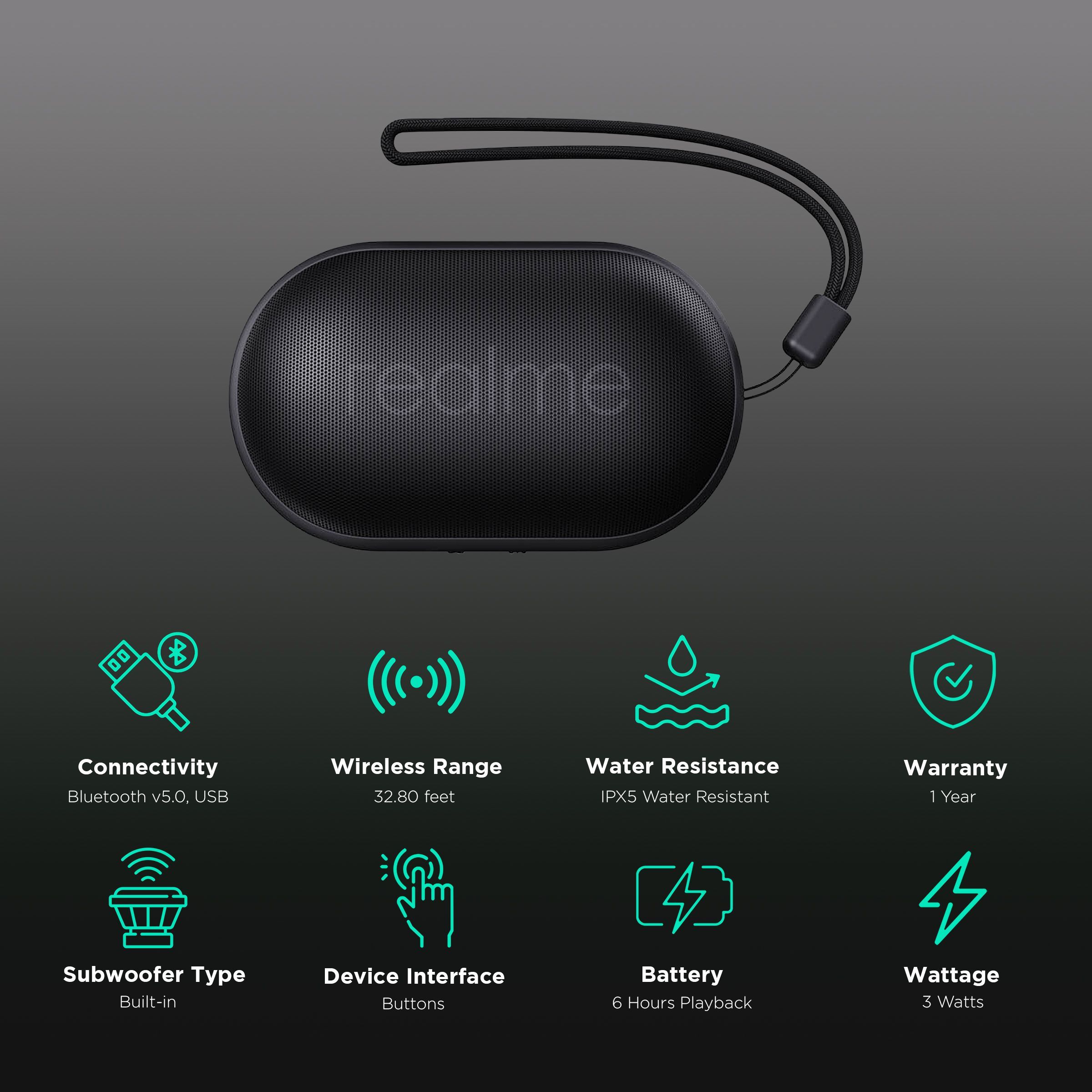 realme Pocket 3W Portable Bluetooth Speaker (IPX5 Water Resistant, 3 Equalizer Preset, Stereo Channel, Classic Black)_2