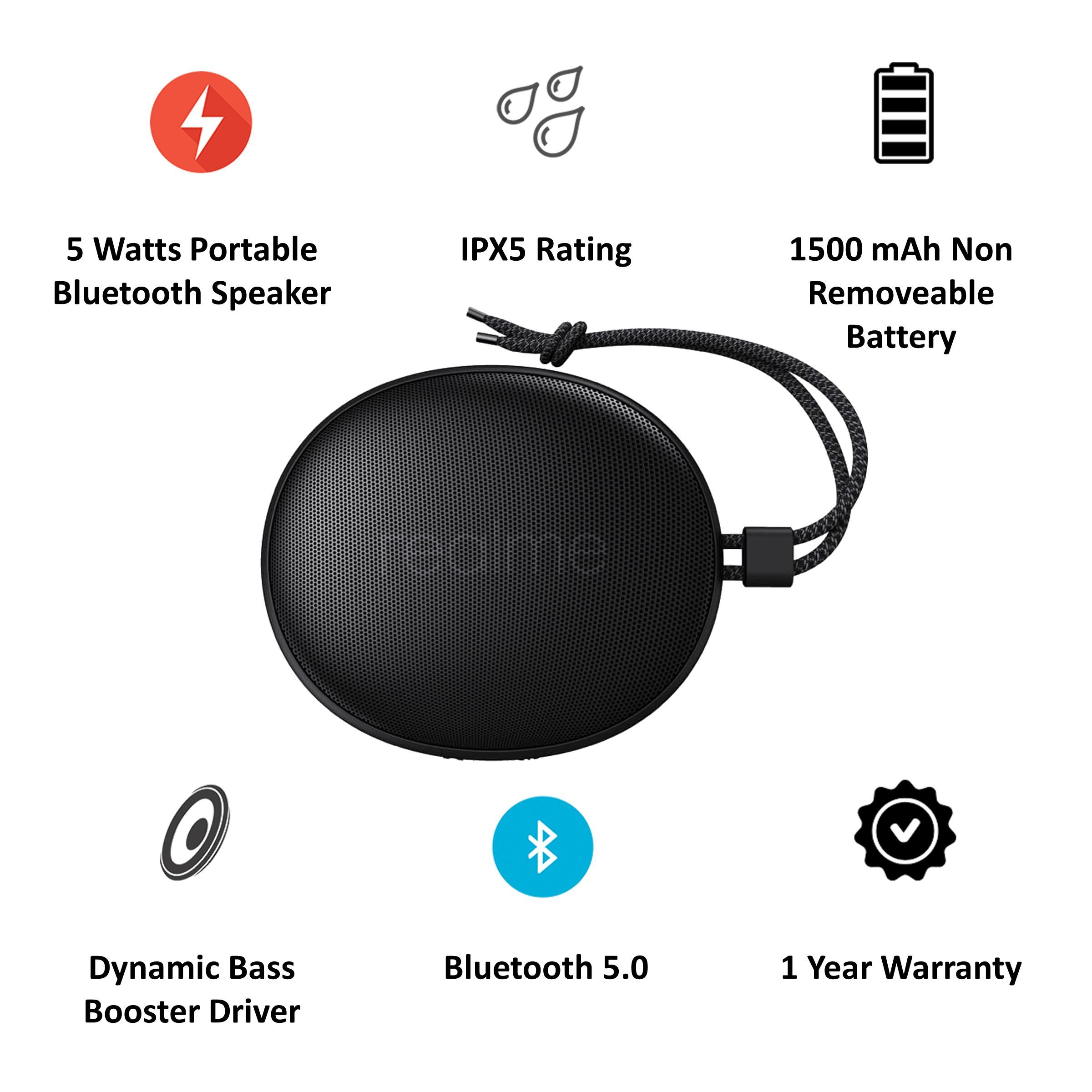 realme Cobble 5W Portable Bluetooth Speaker (IPX5 Water Resistant, Dynamic Bass Booster Driver, Stereo Channel, Metal Black)_3