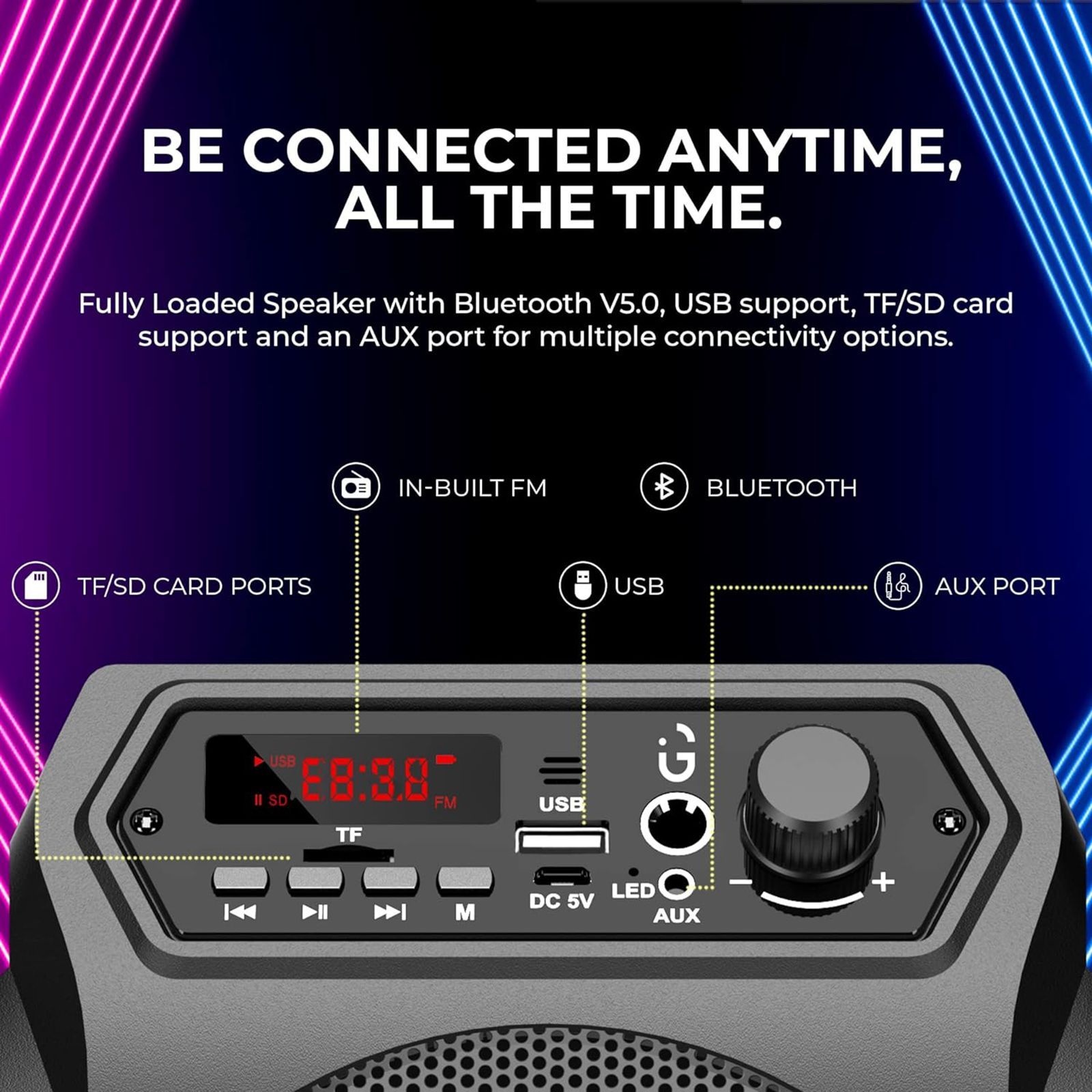 iGear Dynamo 16W Bluetooth Party Speaker with Mic (Built-in LED Light, 2.0 Channel, Black) iGear Dynamo 16W Bluetooth Party Speaker with Mic (Built-in LED Light, 2.0 Channel, Black)_7