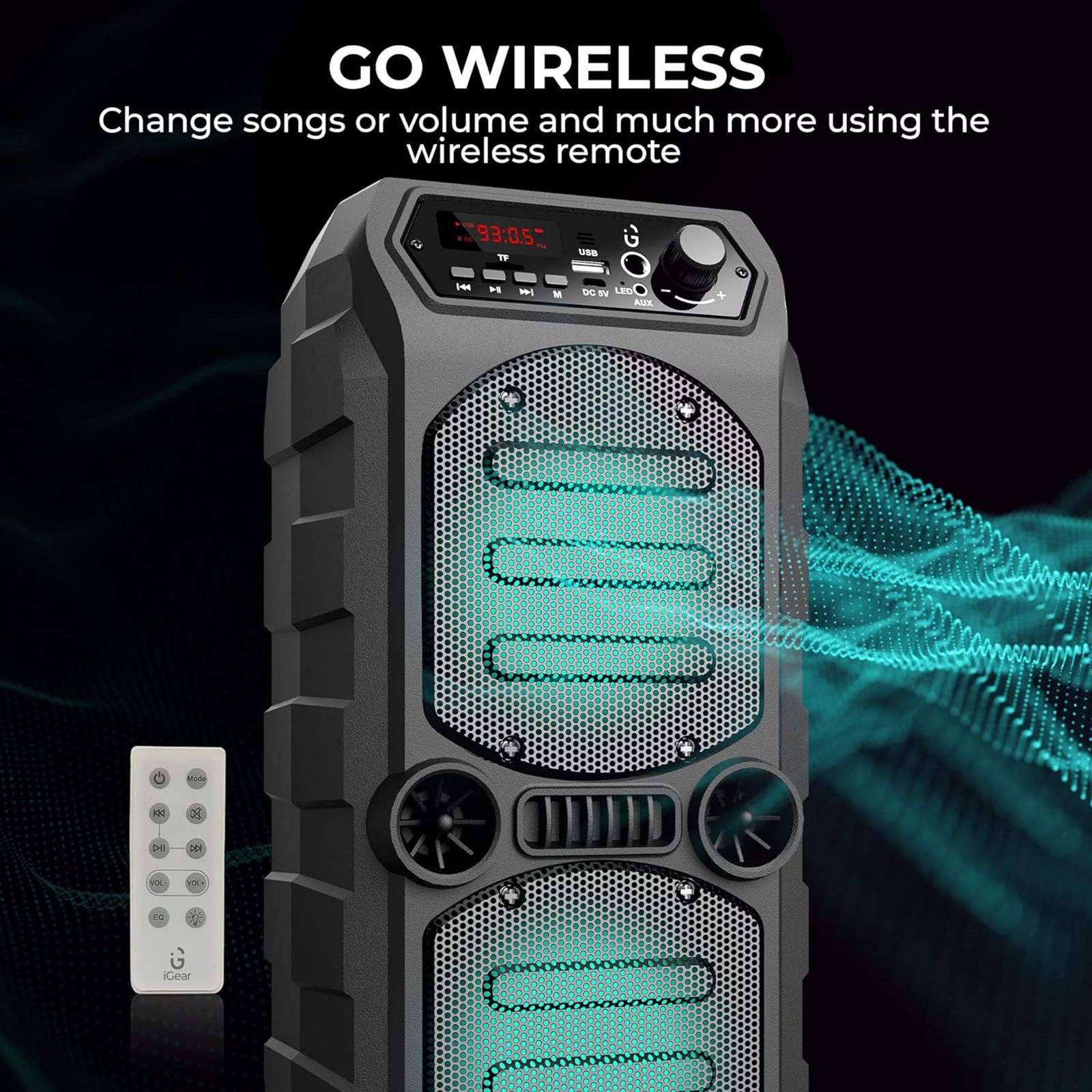 iGear Dynamo 16W Bluetooth Party Speaker with Mic (Built-in LED Light, 2.0 Channel, Black) iGear Dynamo 16W Bluetooth Party Speaker with Mic (Built-in LED Light, 2.0 Channel, Black)_9