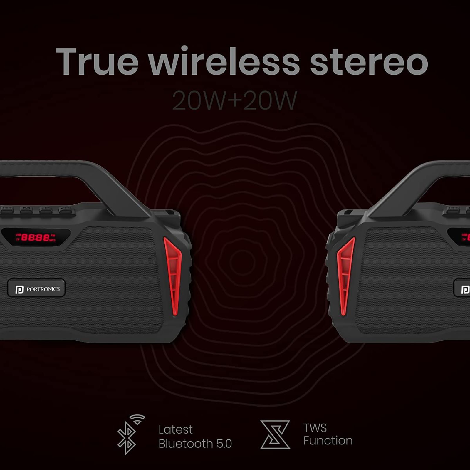 PORTRONICS Chime 20W Portable Bluetooth Speaker (8 Hours Playtime, 2.1 Channel, Red)_3