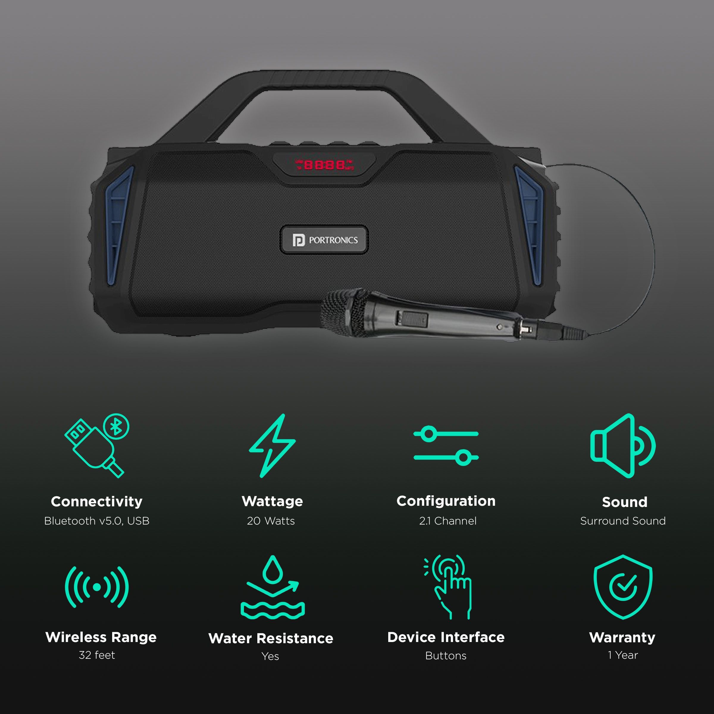 PORTRONICS Chime 20W Portable Bluetooth Speaker (8 Hours Playtime, 2.1 Channel, Blue) PORTRONICS Chime 20W Portable Bluetooth Speaker (8 Hours Playtime, 2.1 Channel, Blue)_2