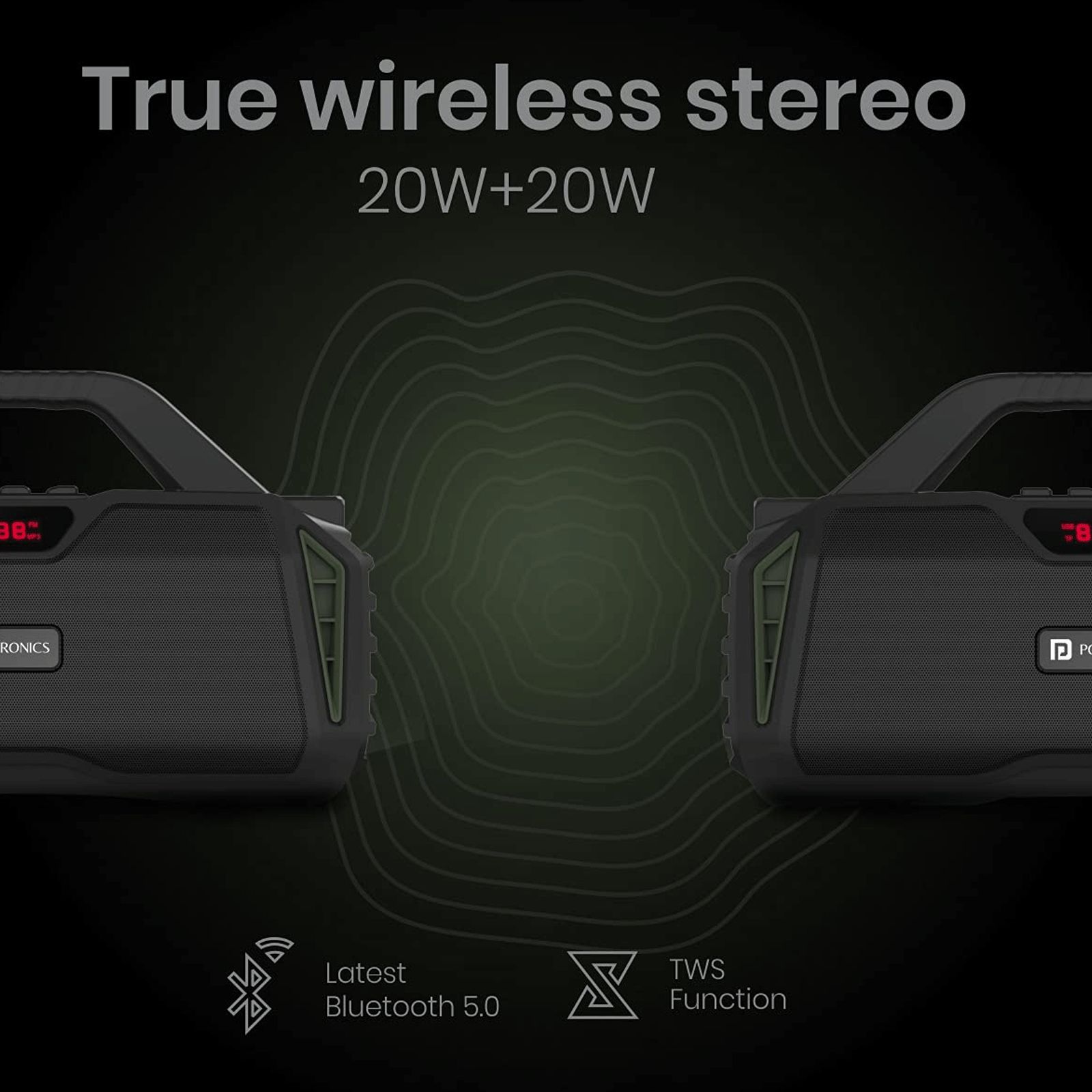 PORTRONICS Chime 20W Portable Bluetooth Speaker (Water Resistant, 8 Hours Playtime, 2.1 Channel, Green)_5