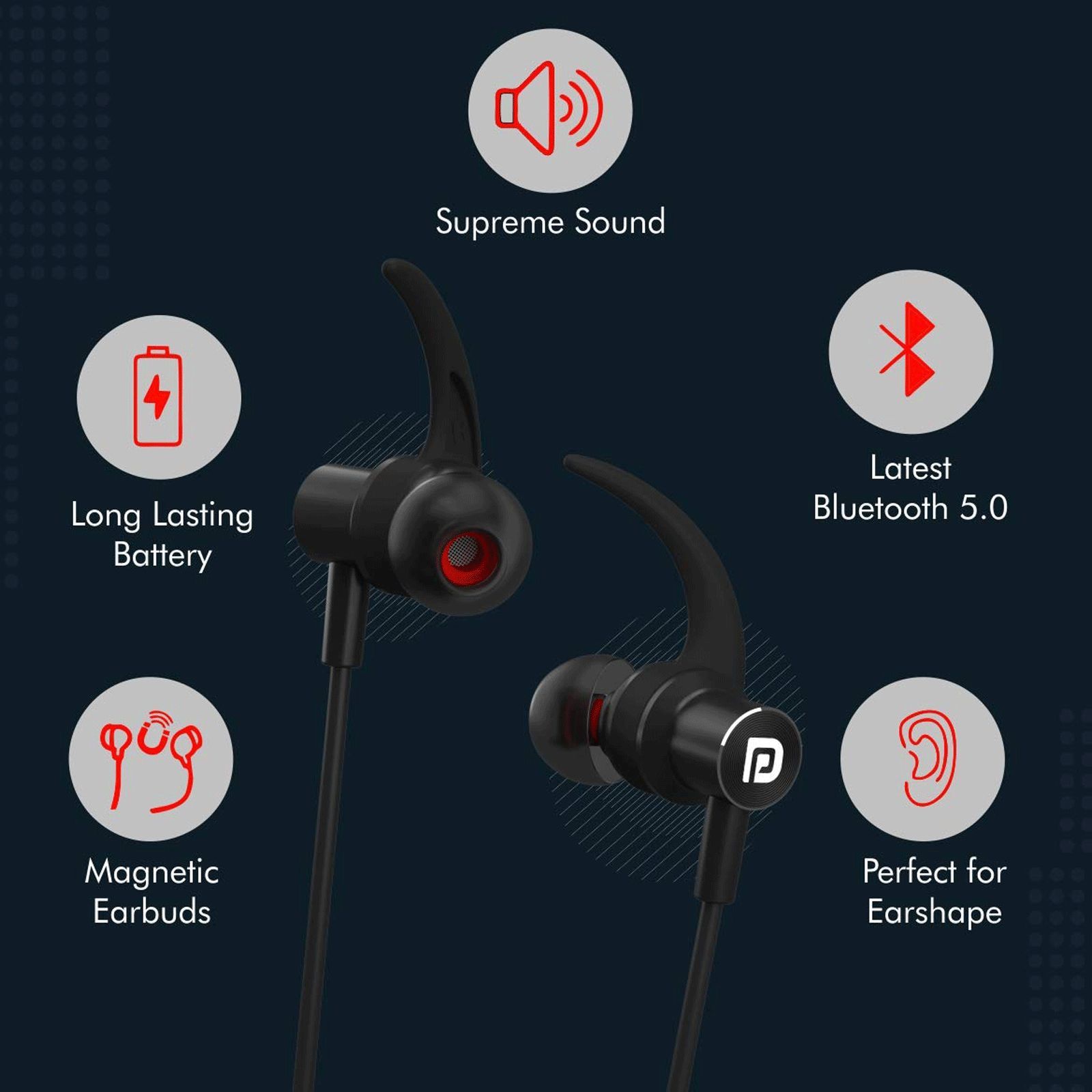 PORTRONICS Harmonics 216 POR 1186 Neckband with Noise Isolation (IPX5 Sweat Resistant, Stereo Sound, Black)_3