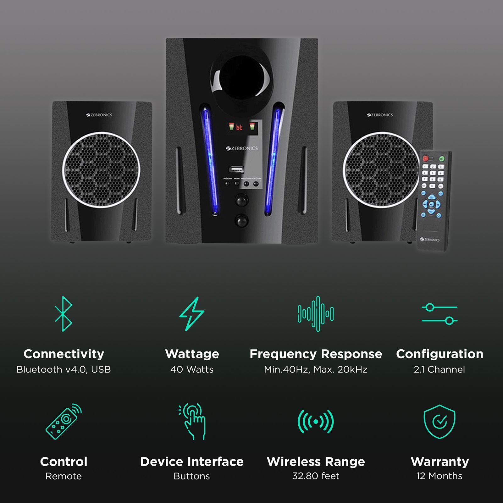 ZEBRONICS 40W Multimedia Speaker (Built-in FM Radio, 2.1 Channel, Black)_2