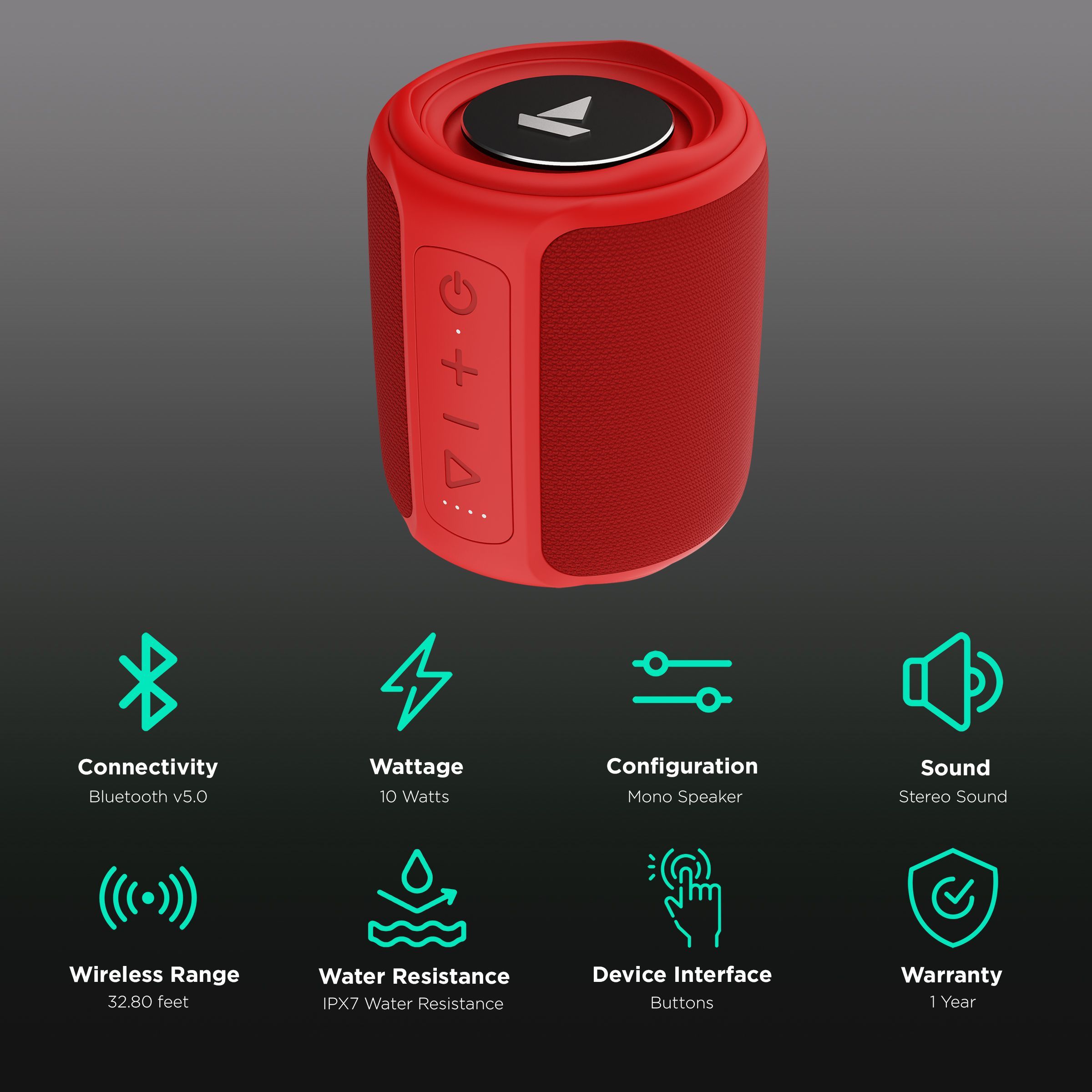 boAt Stone 350 10W Portable Bluetooth Speaker (IPX7 Water Resistant, 12 Hours Playtime, Mono Speaker, Red)_2