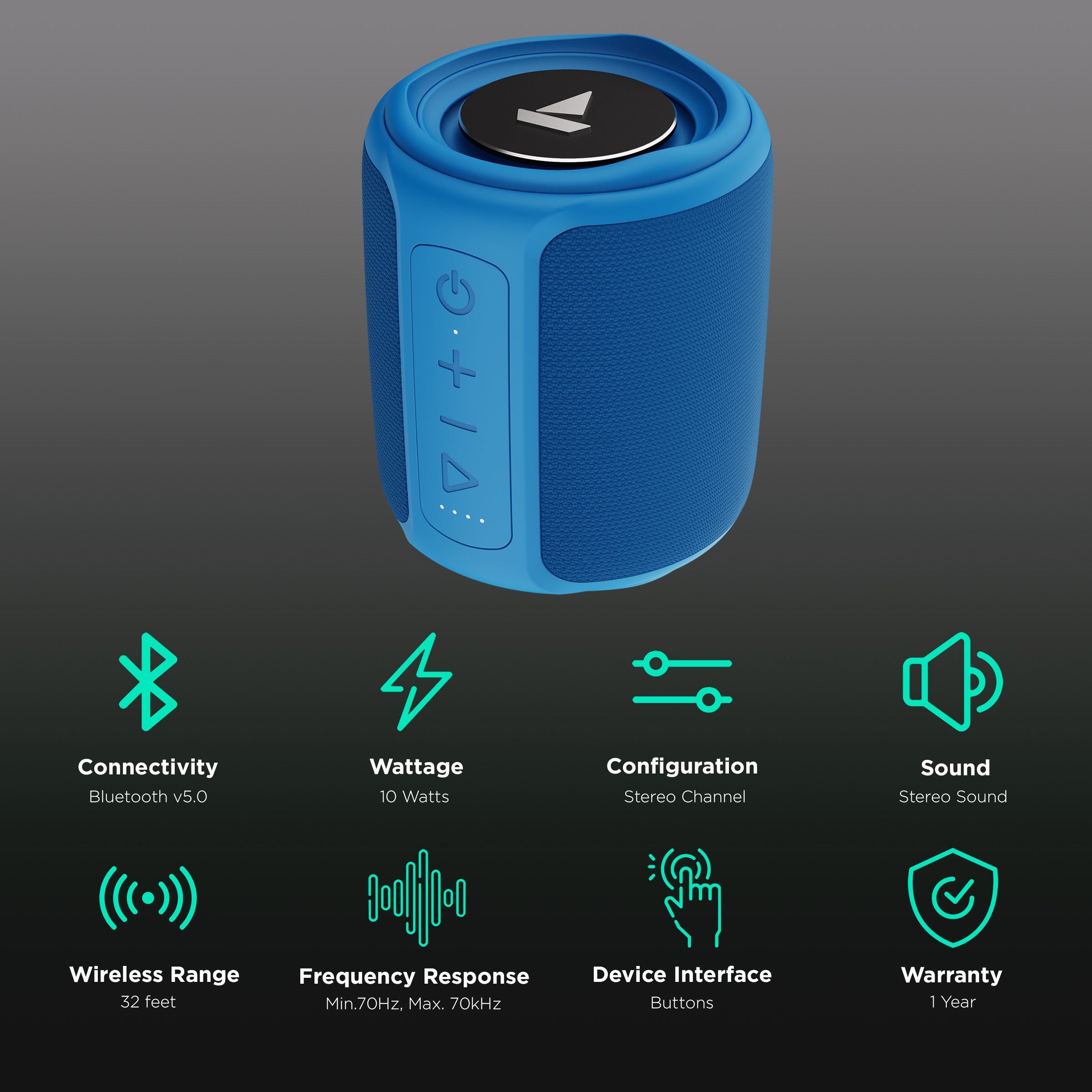 boAt Stone 350 10W Portable Bluetooth Speaker (IPX7 Water Resistant, 12 Hours Playtime, Mono Channel, Blue)_2