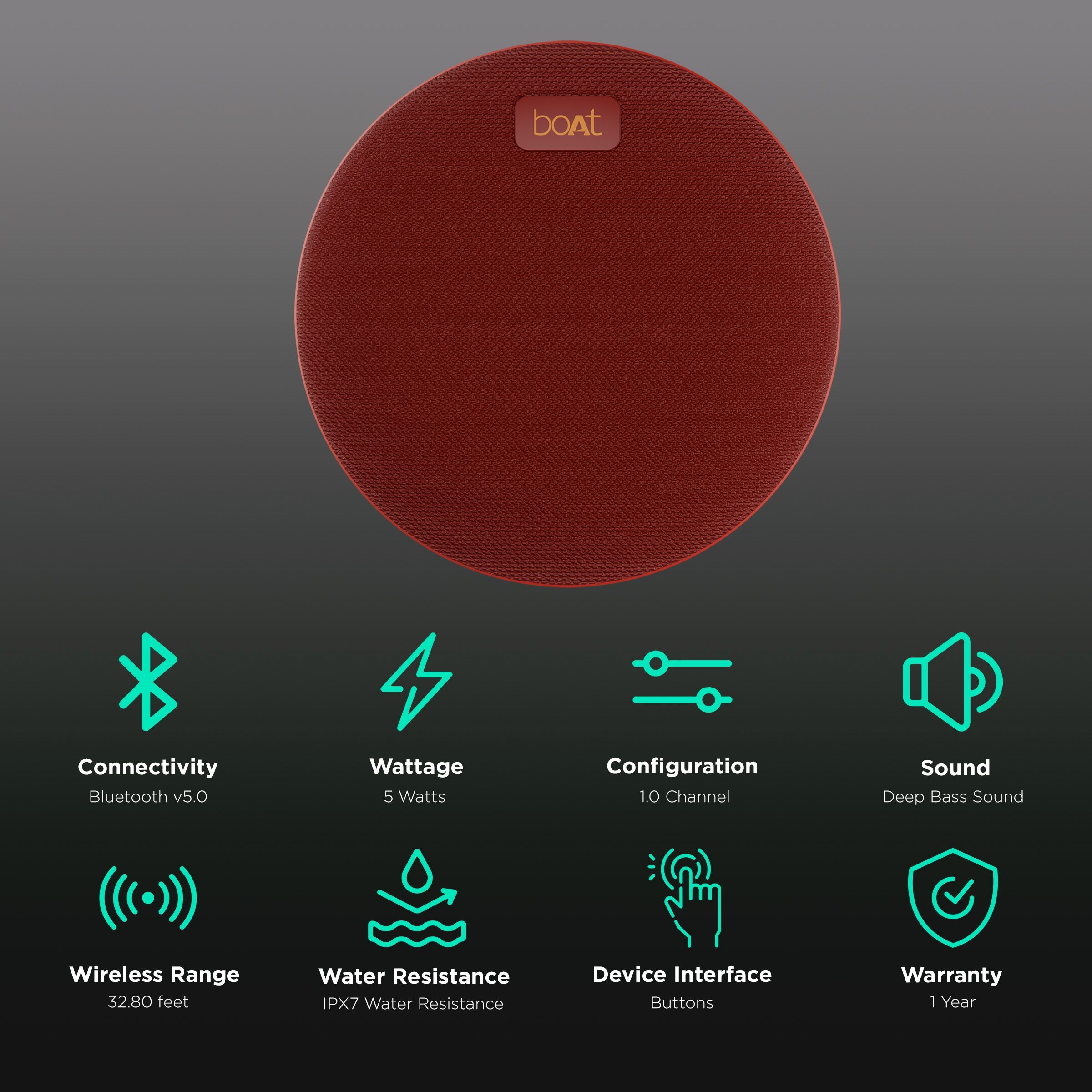 boAt Stone 180 5W Portable Bluetooth Speaker (IPX7 Water Resistant, 10 Hours Playtime, 1.0 Channel, Red)_2