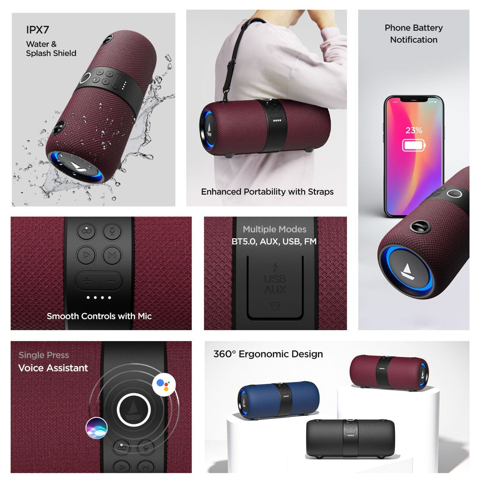 boAt Stone 1200 with Google & Siri Compatible Smart Speaker (IPX7 Water Resistant, Maroon)_12
