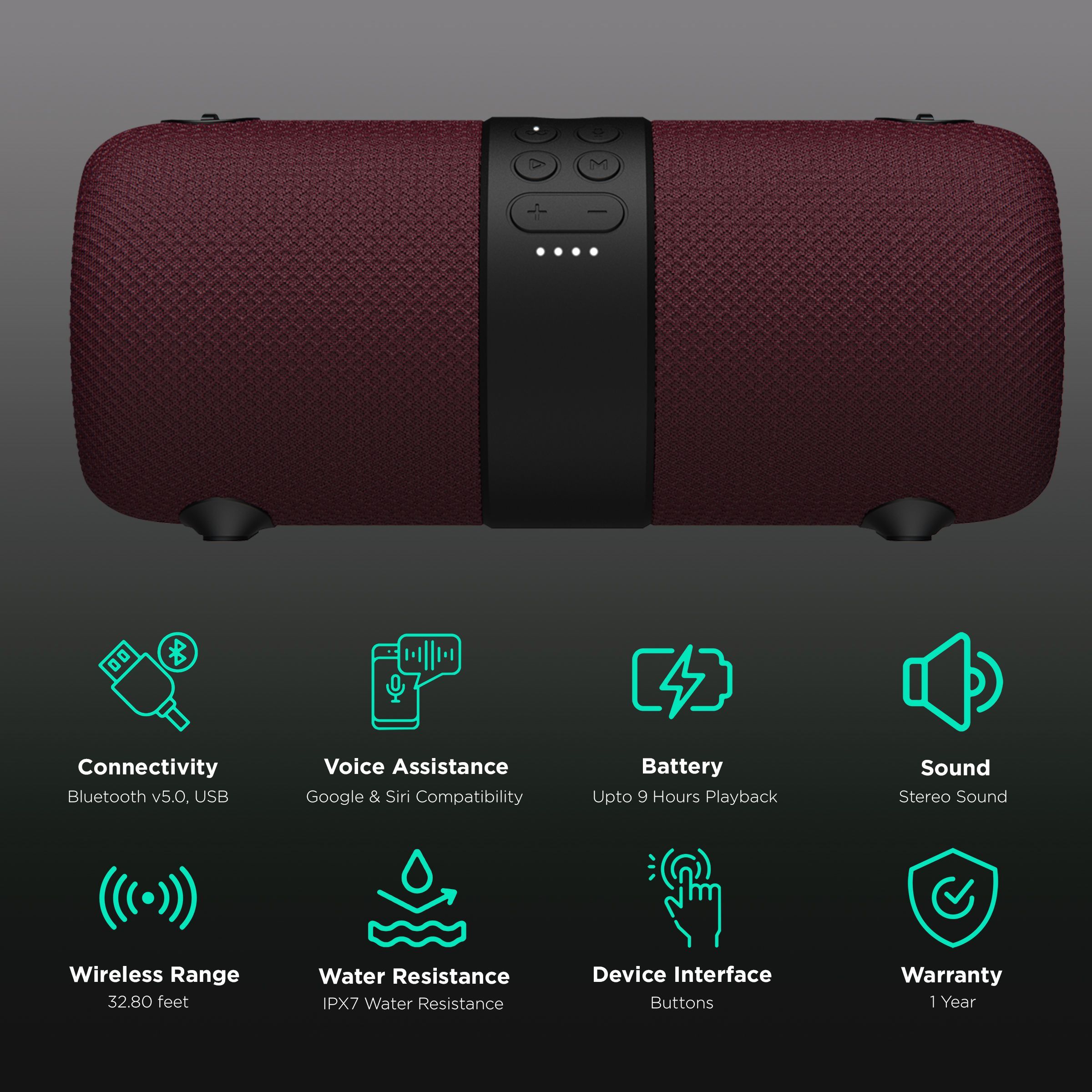 boAt Stone 1200 with Google & Siri Compatible Smart Speaker (IPX7 Water Resistant, Maroon)_2