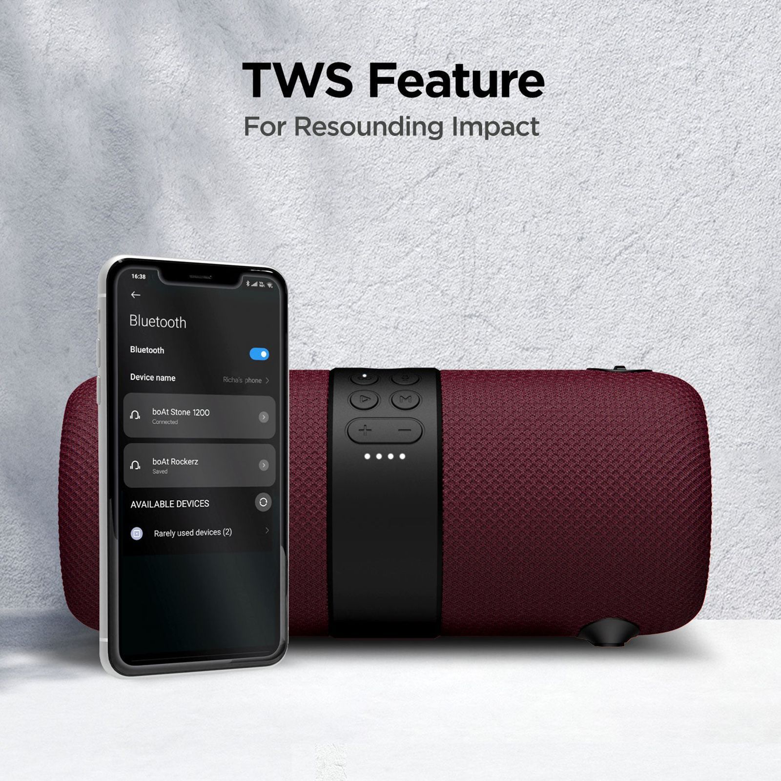 boAt Stone 1200 with Google & Siri Compatible Smart Speaker (IPX7 Water Resistant, Maroon)_9