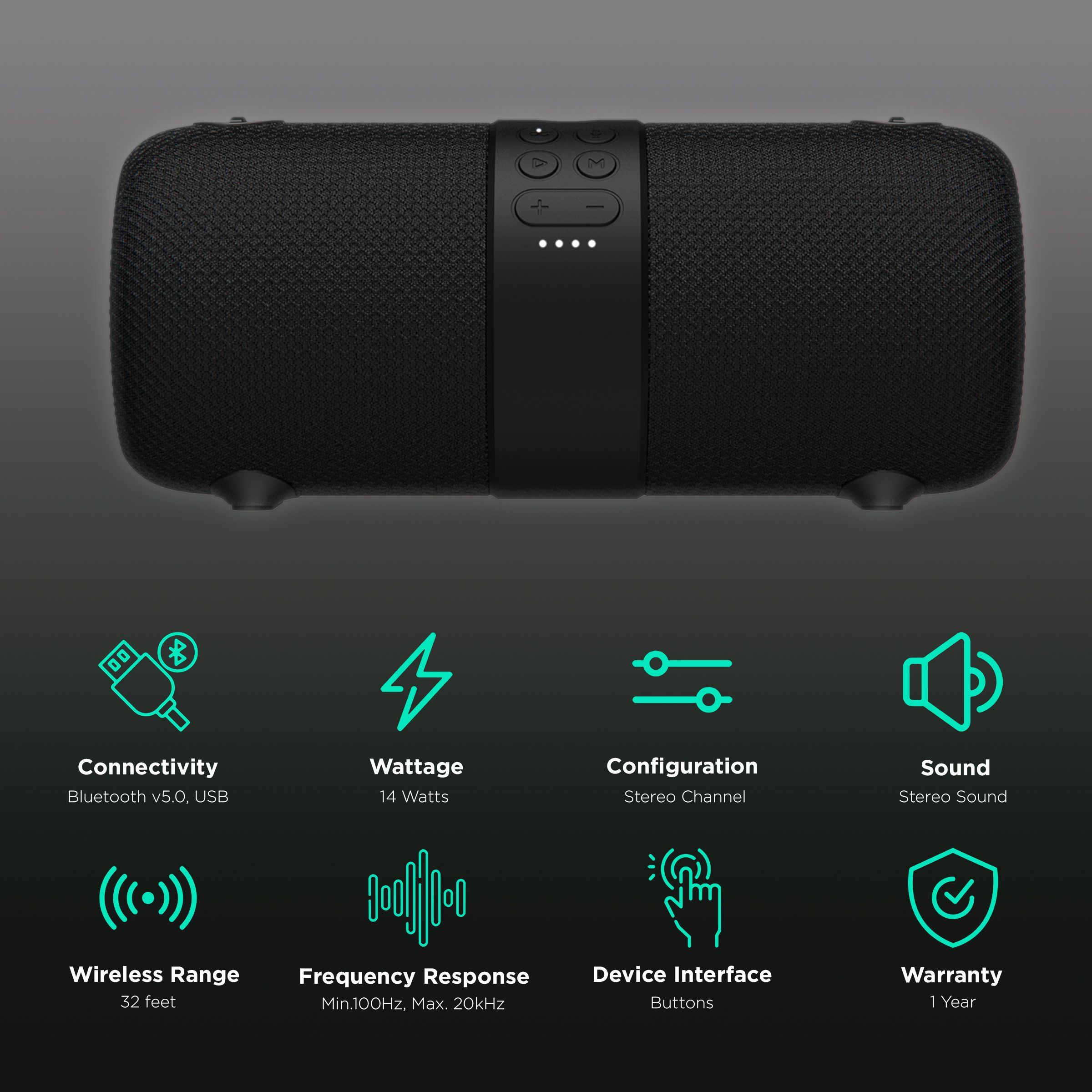 boAt Stone 1200 14W Portable Bluetooth Speaker (IPX7 Waterproof, 9 Hours Playtime, 2.0 Channel, Black)_2