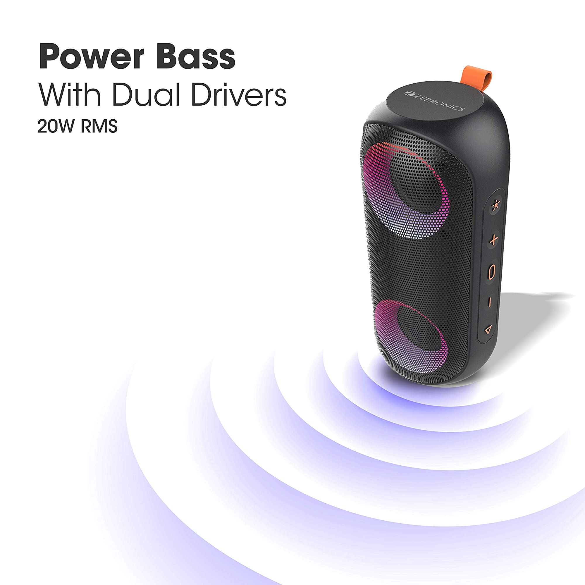 ZEBRONICS Zeb-Music Bomb X 20W Portable Bluetooth Speaker (IPX7 Waterproof, Voice Assistant Support, Stereo Channel, Black)_5