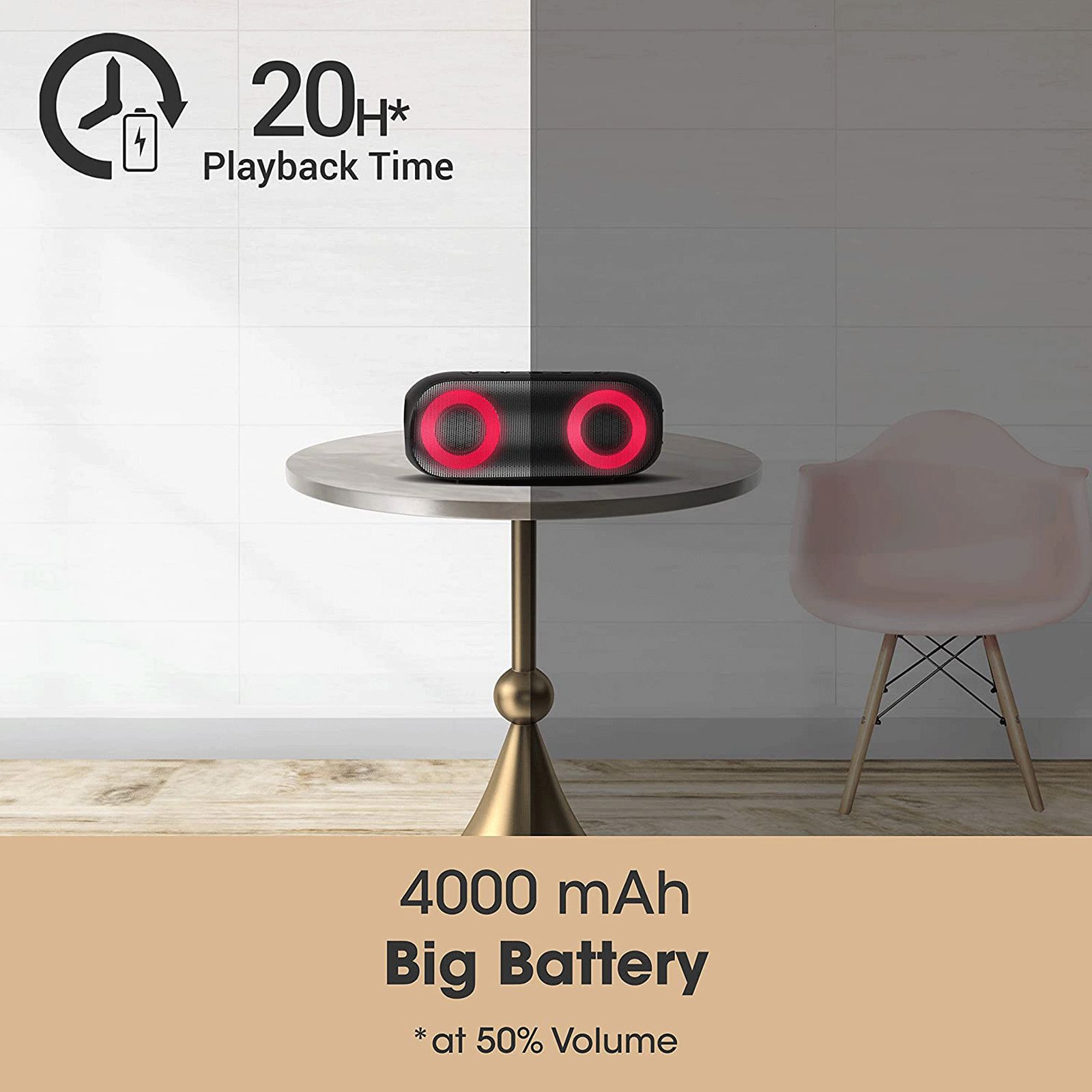 ZEBRONICS Zeb-Music Bomb X 20W Portable Bluetooth Speaker (IPX7 Waterproof, Voice Assistant Support, Stereo Channel, Black)_8