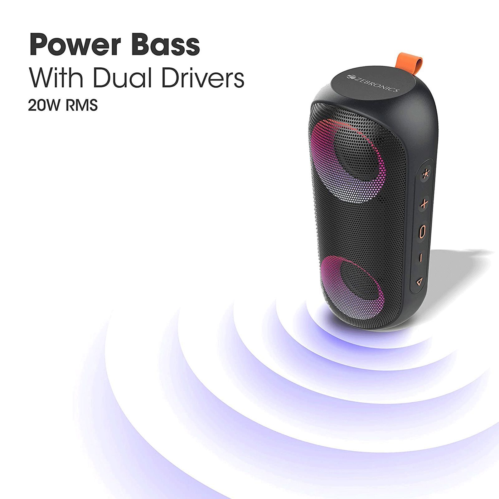 ZEBRONICS Zeb-Music Bomb X 20W Portable Bluetooth Speaker (IPX7 Waterproof, Voice Assistant Support, Stereo Channel, Black)_9