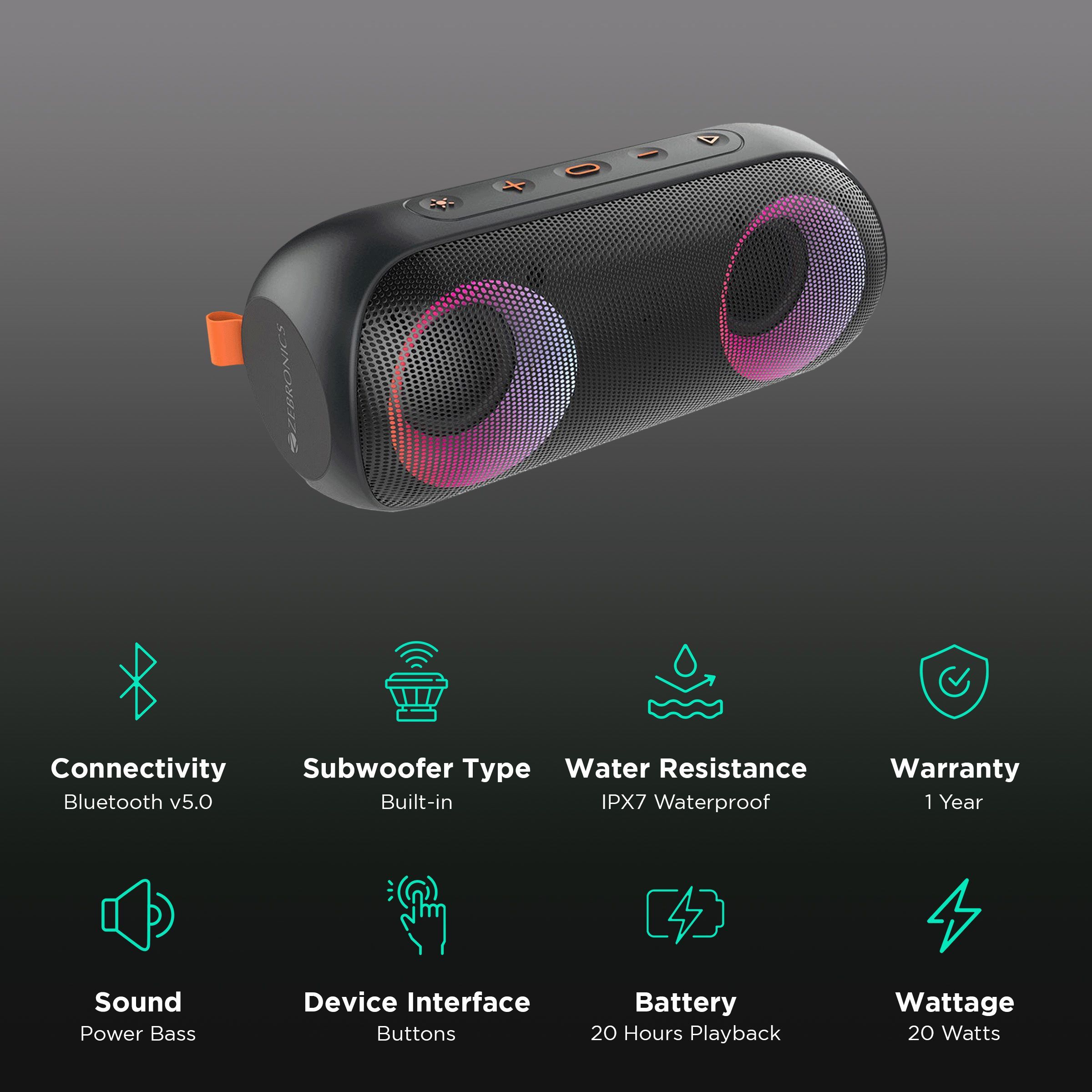 ZEBRONICS Zeb-Music Bomb X 20W Portable Bluetooth Speaker (IPX7 Waterproof, Voice Assistant Support, Stereo Channel, Black)_2